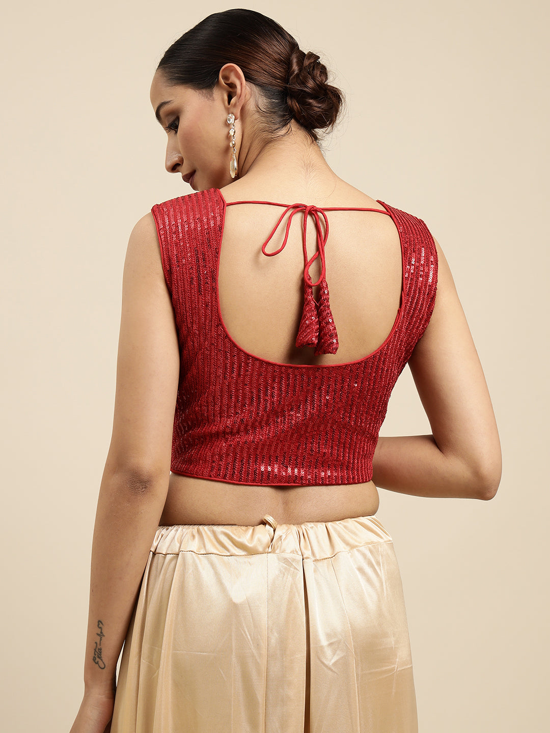 Mimosa WomenÊRed Embroidered Readymade Blouse