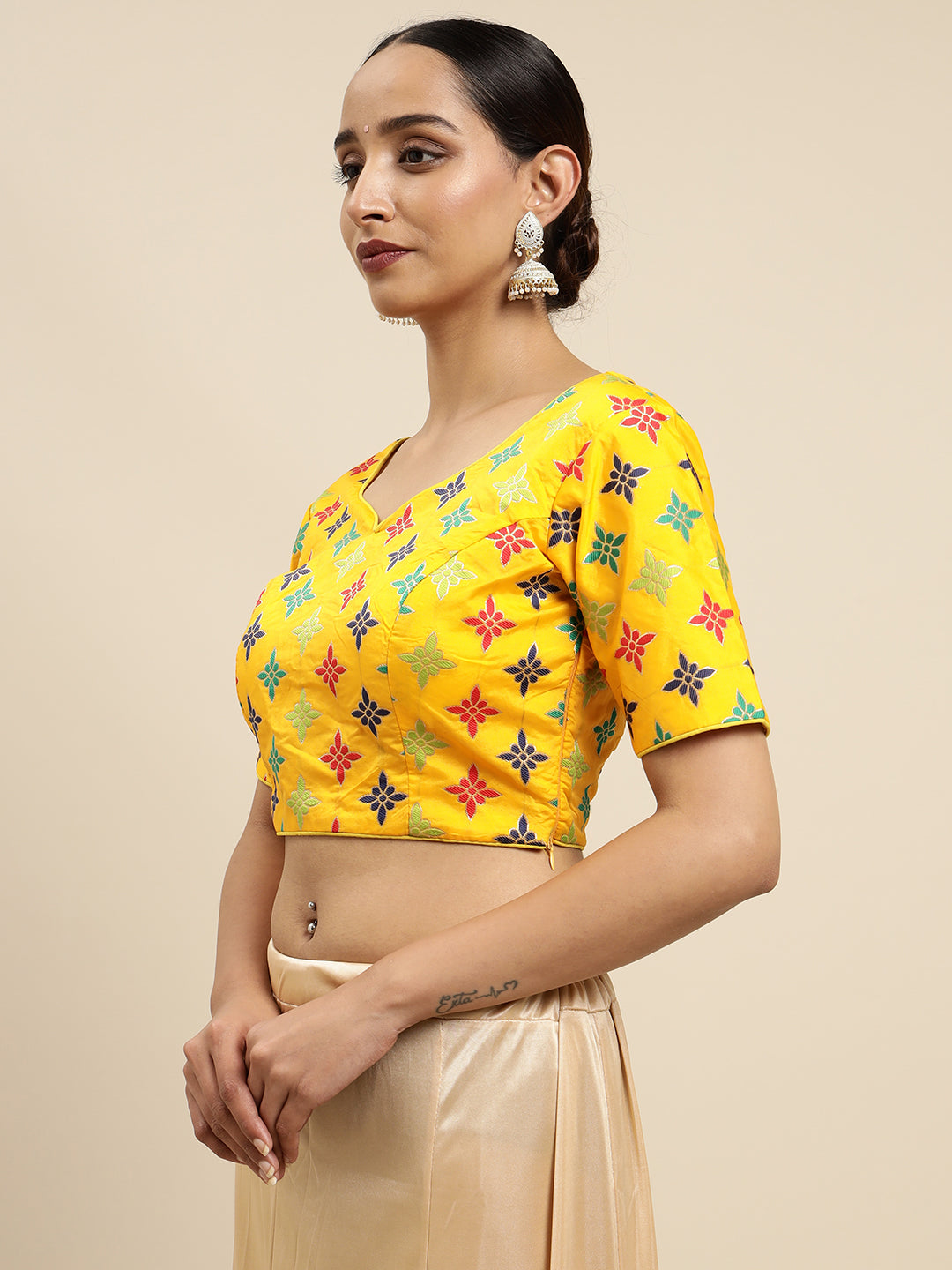 Mimosa WomenÊGold Woven Design Readymade Blouse