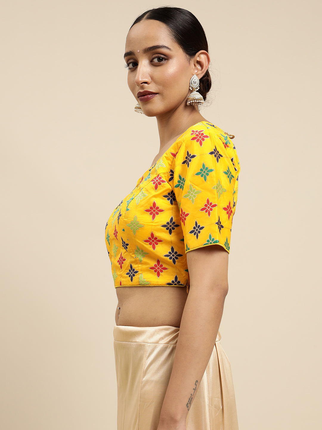 Mimosa WomenÊGold Woven Design Readymade Blouse