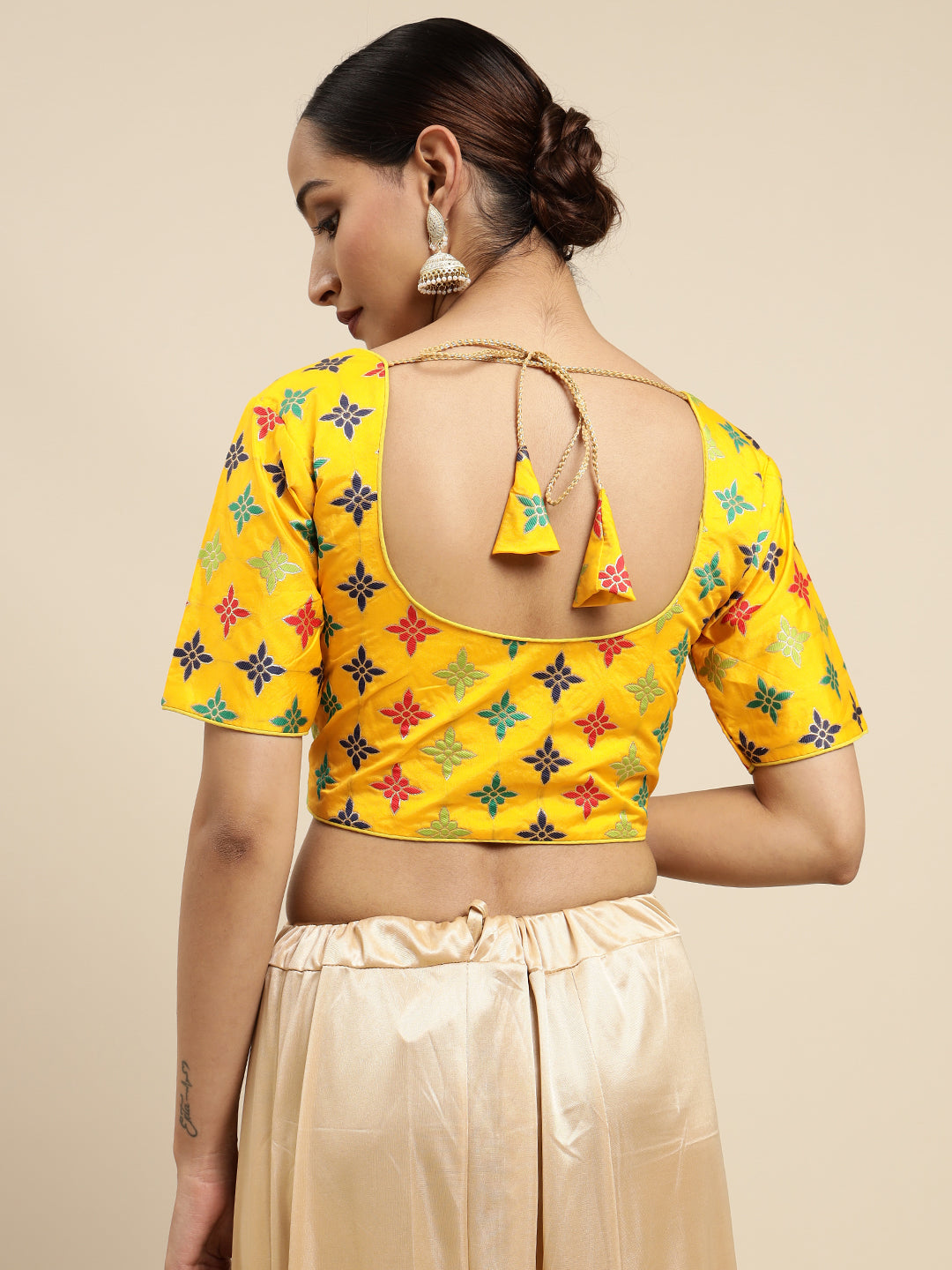 Mimosa WomenÊGold Woven Design Readymade Blouse