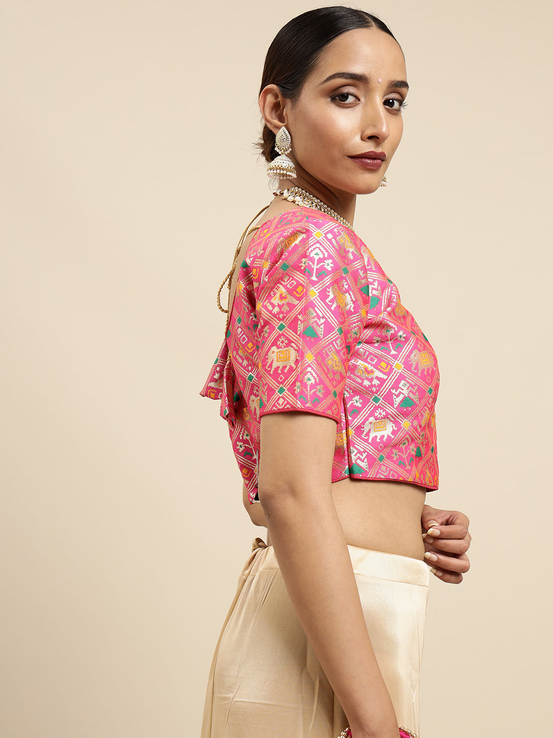 Mimosa WomenÊPink Woven Design Readymade Blouse