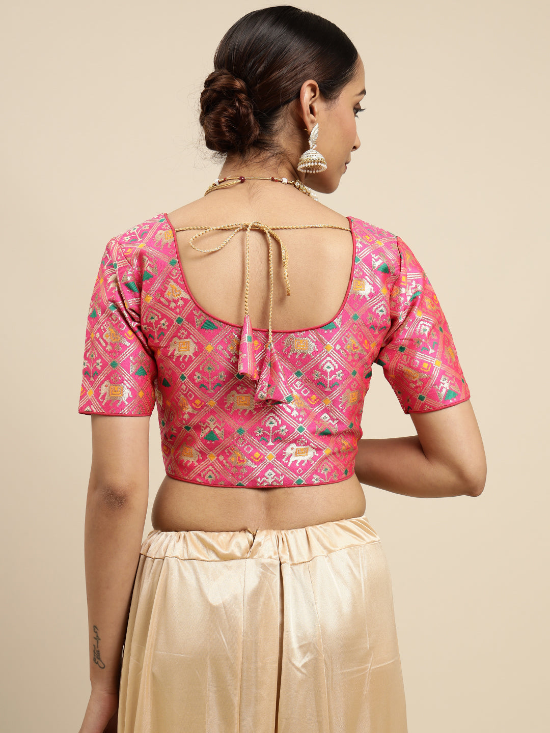 Mimosa WomenÊPink Woven Design Readymade Blouse