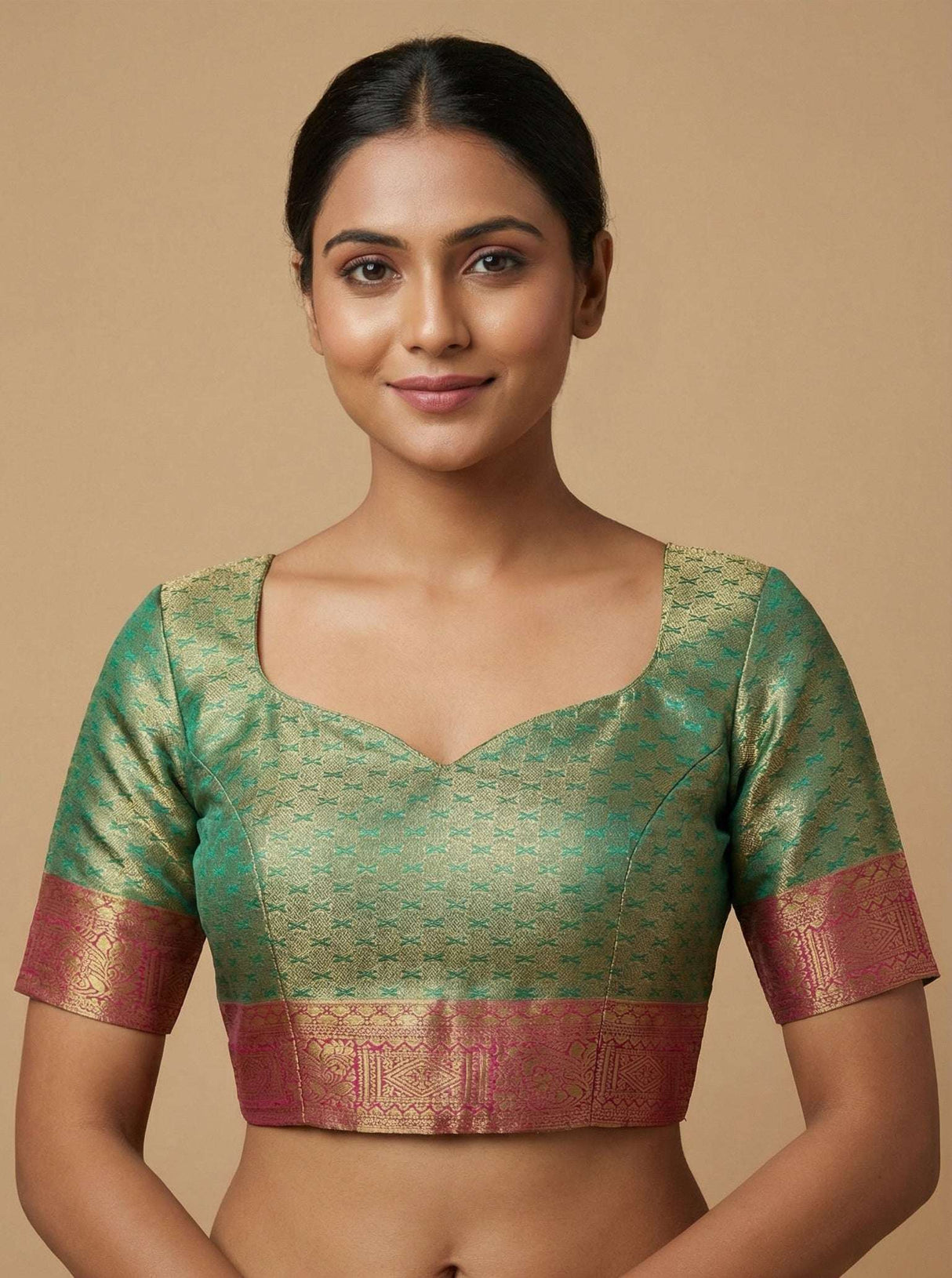 MIMOSA Women's Woven Design Kanjivaram Style Art Silk Saree with Blouse Piece - Rama (SA00002734RMFREE)