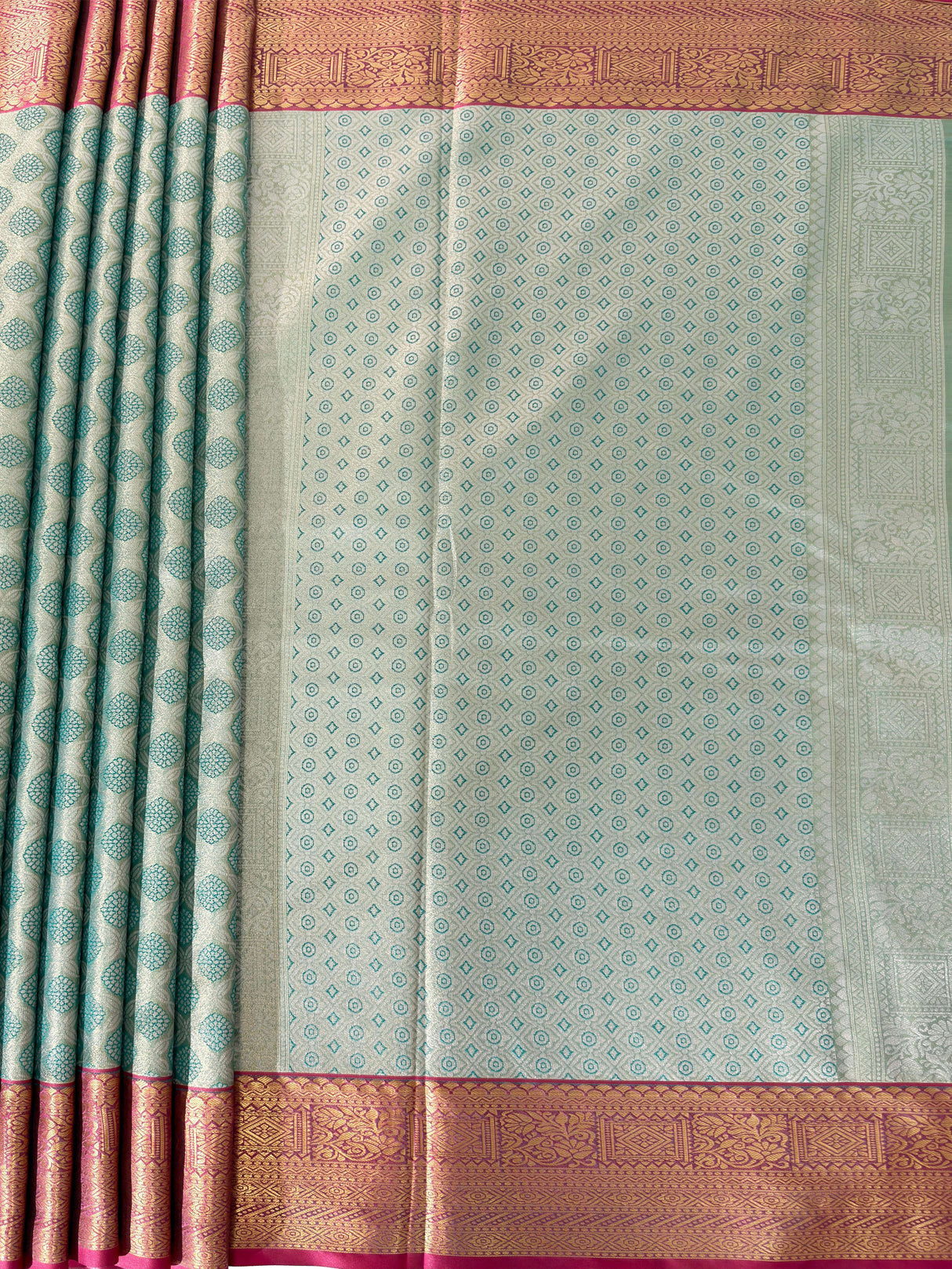 MIMOSA Women's Woven Design Kanjivaram Style Art Silk Saree with Blouse Piece - Rama (SA00002734RMFREE)