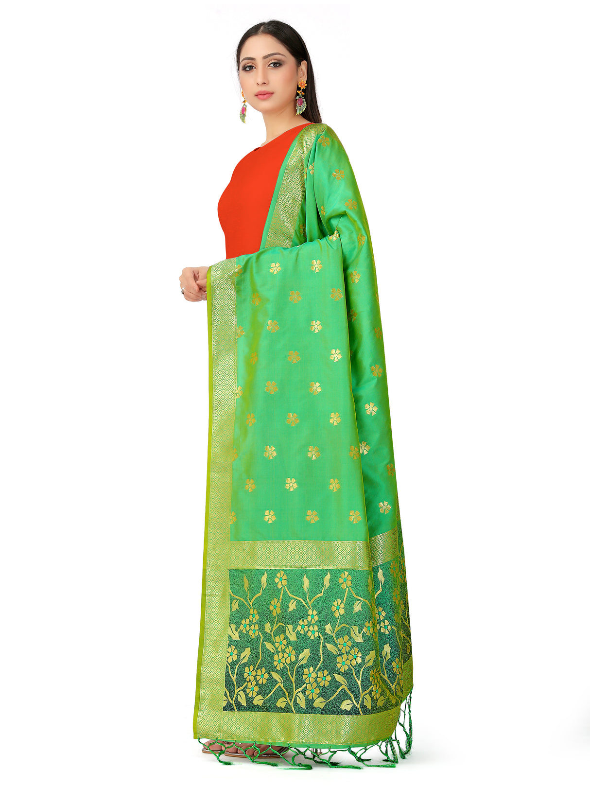 MIMOSA Women's Banarasi Art Silk dupatta Turquoise Color