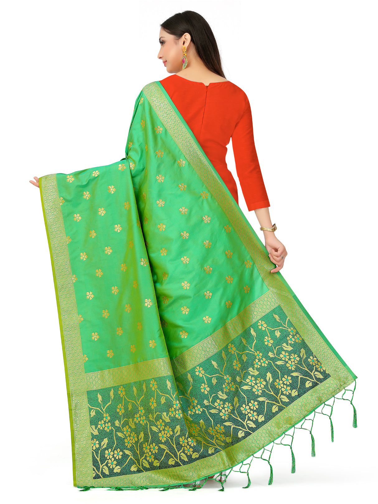 MIMOSA Women's Banarasi Art Silk dupatta Turquoise Color