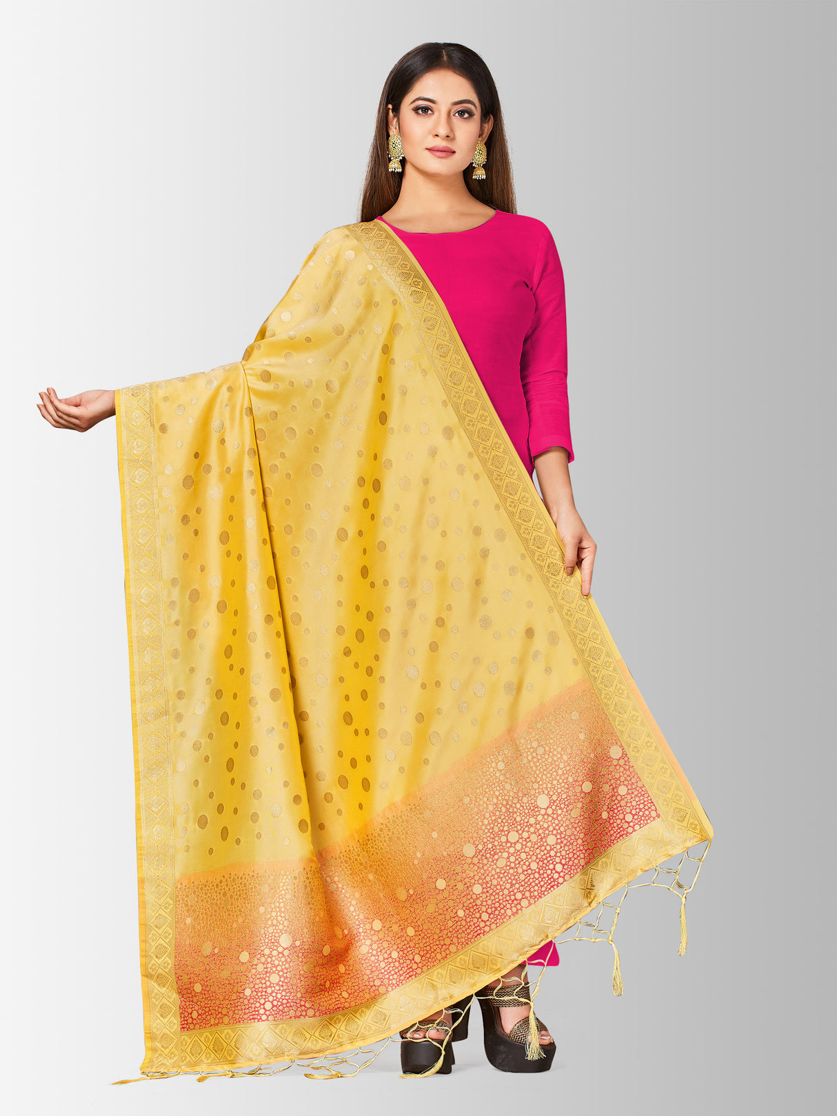 MIMOSA Women's Banarasi Art Silk dupatta Color