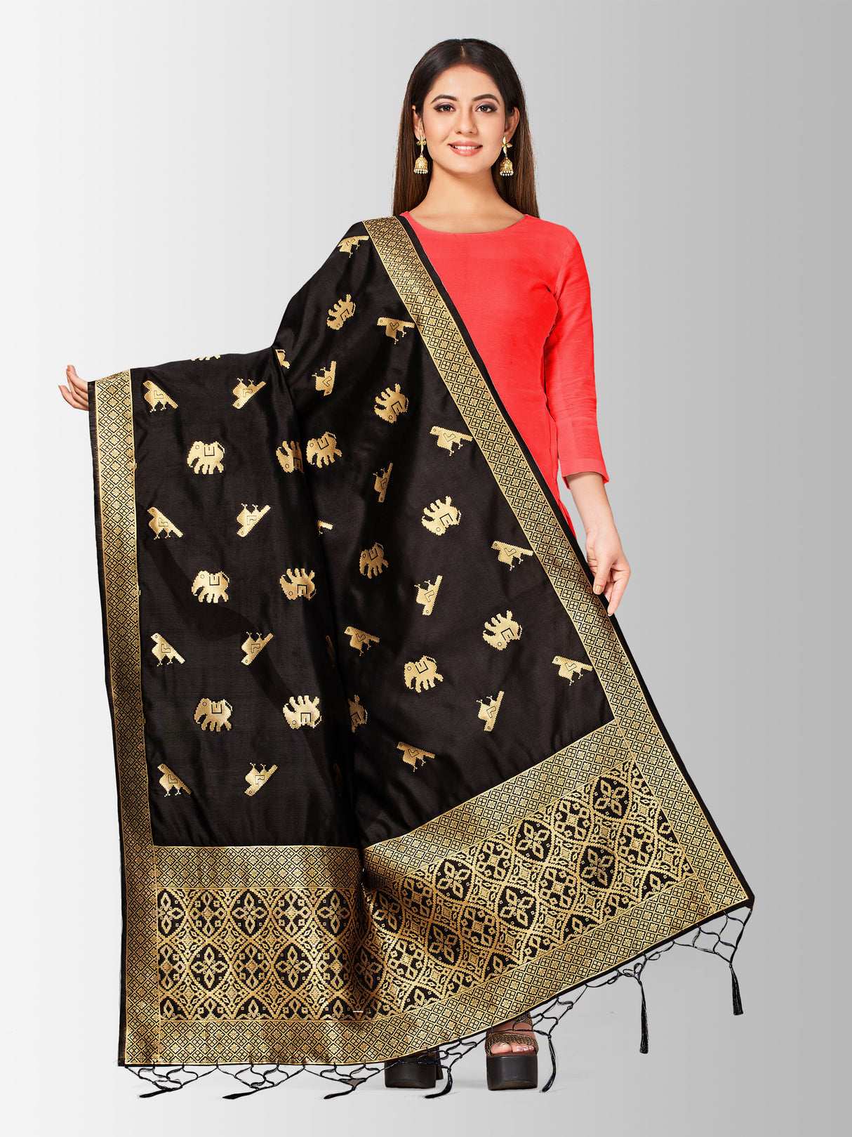 MIMOSA Women's Banarasi Art Silk dupatta Color