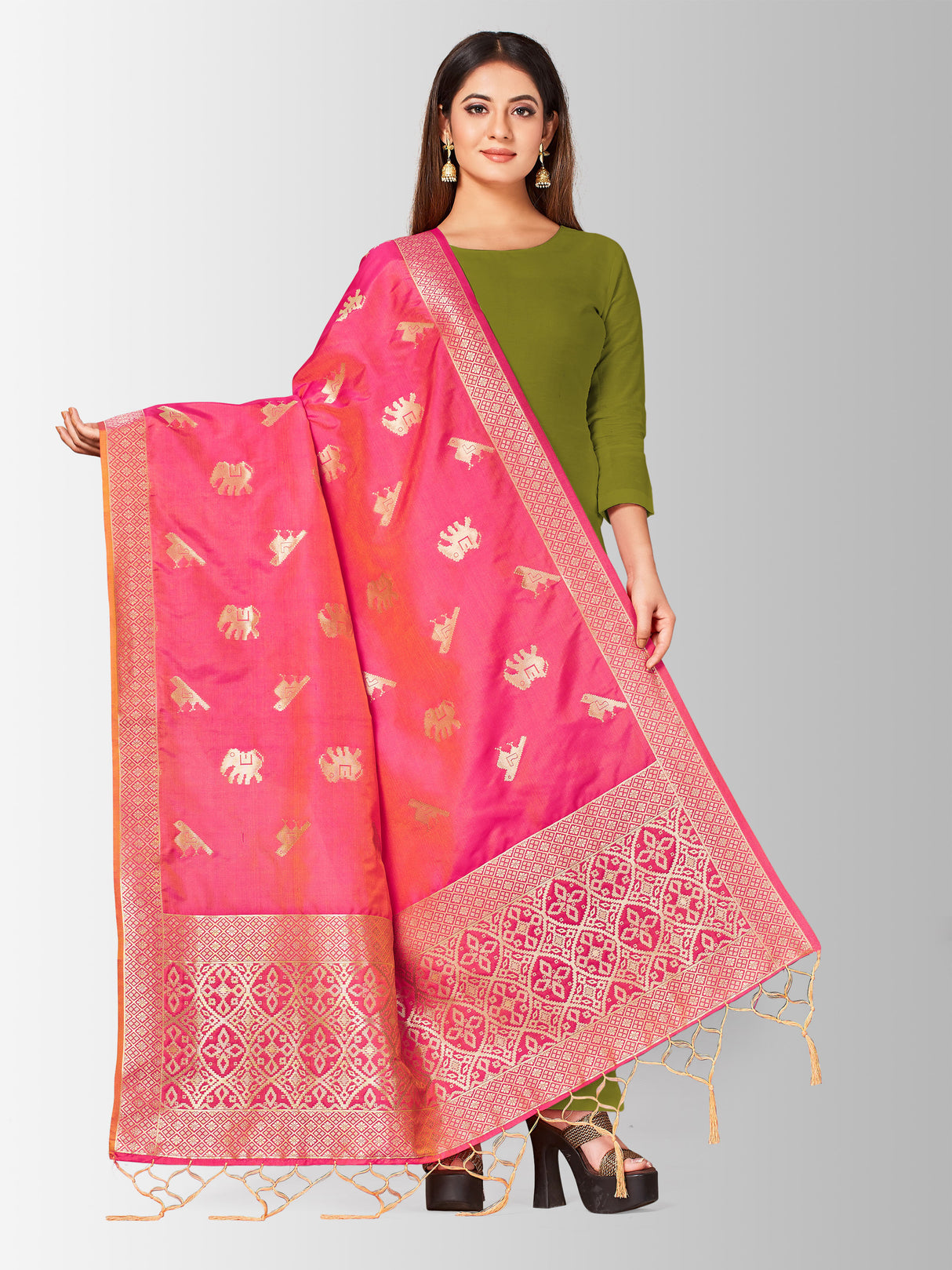 MIMOSA Women's Banarasi Art Silk dupatta Pink Color