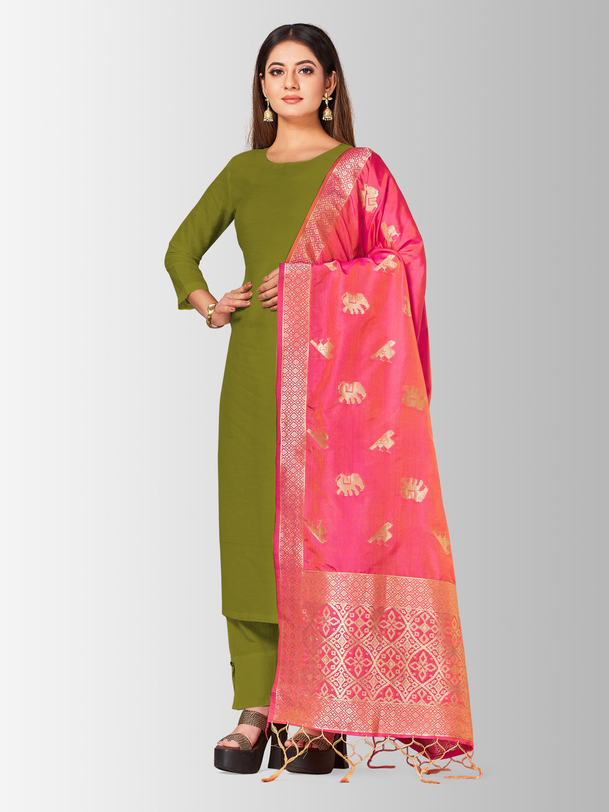 MIMOSA Women's Banarasi Art Silk dupatta Pink Color