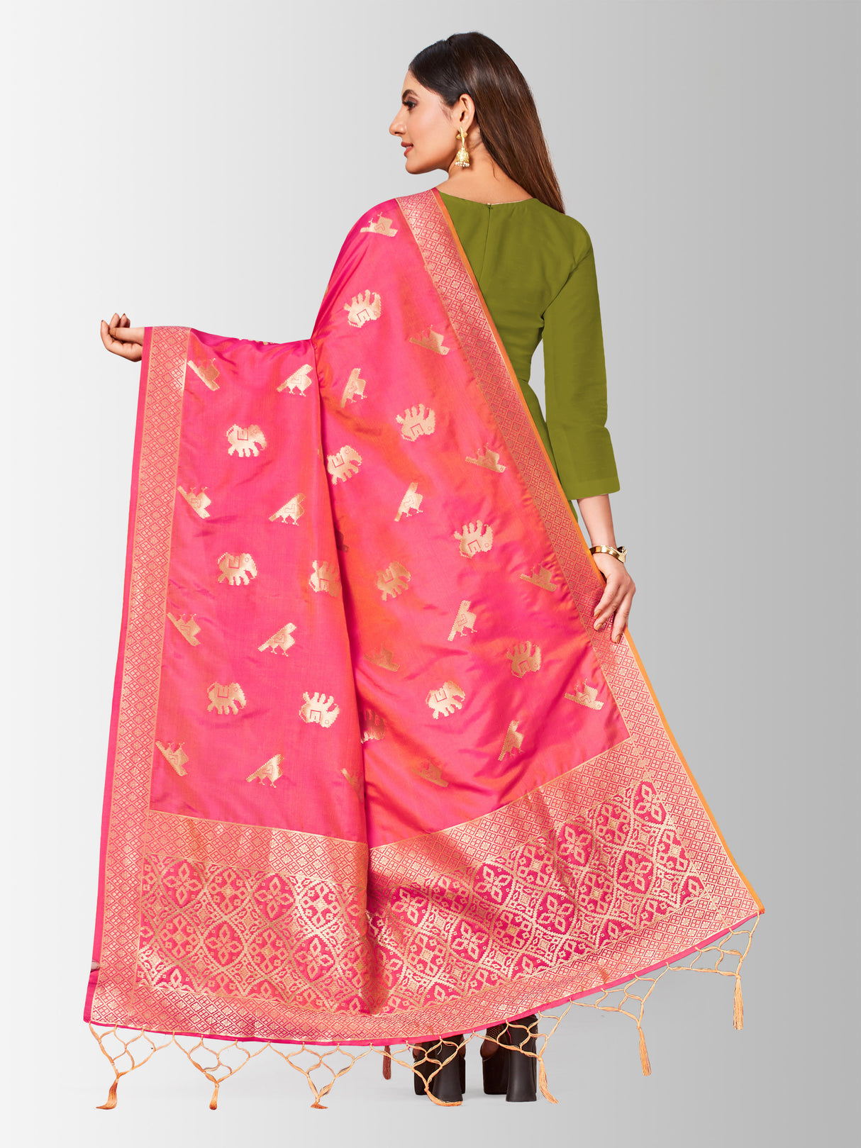 MIMOSA Women's Banarasi Art Silk dupatta Pink Color