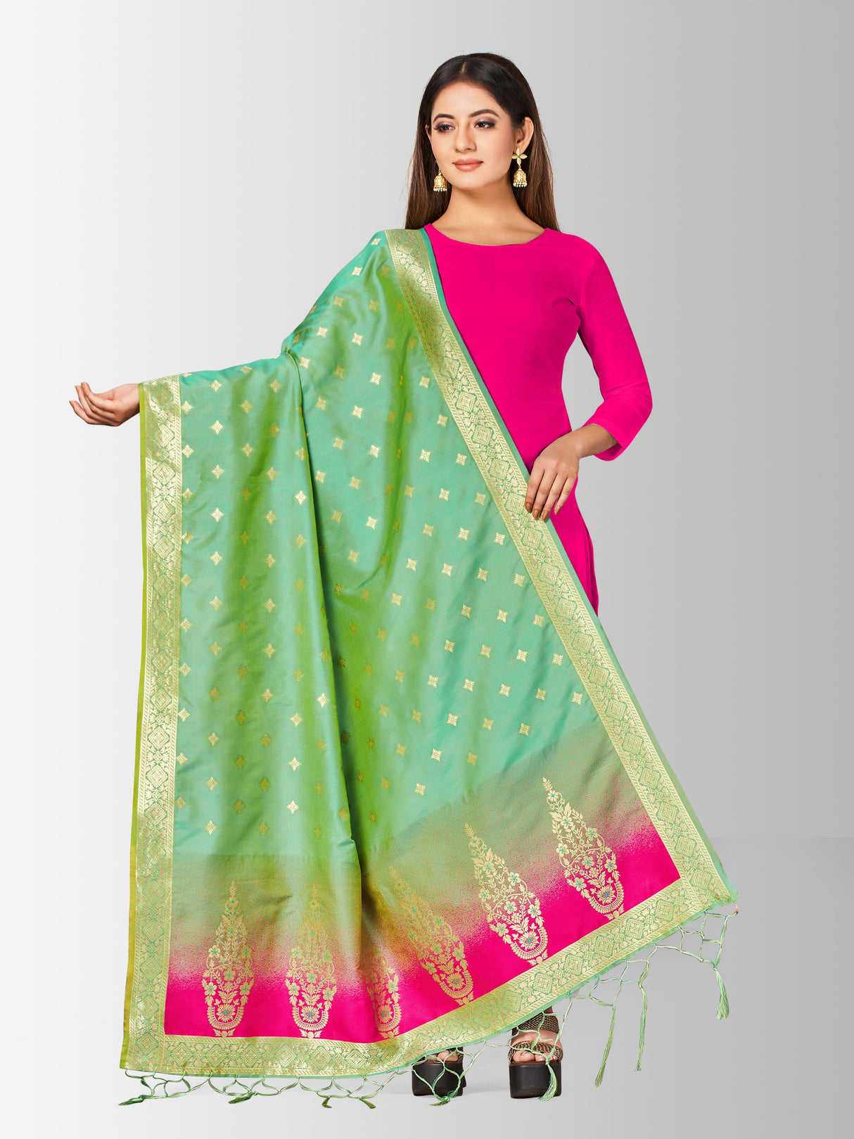 MIMOSA Women's Floral Art Silk Dupatta