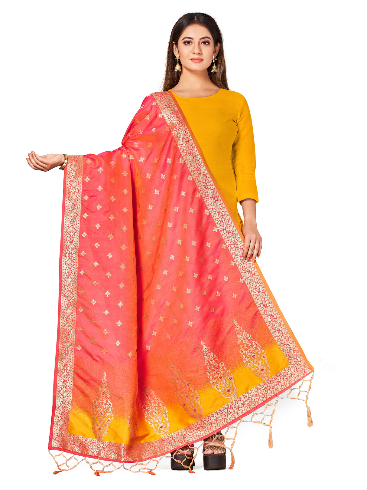 MIMOSA Women's Banarasi Art Silk dupatta Color Pink