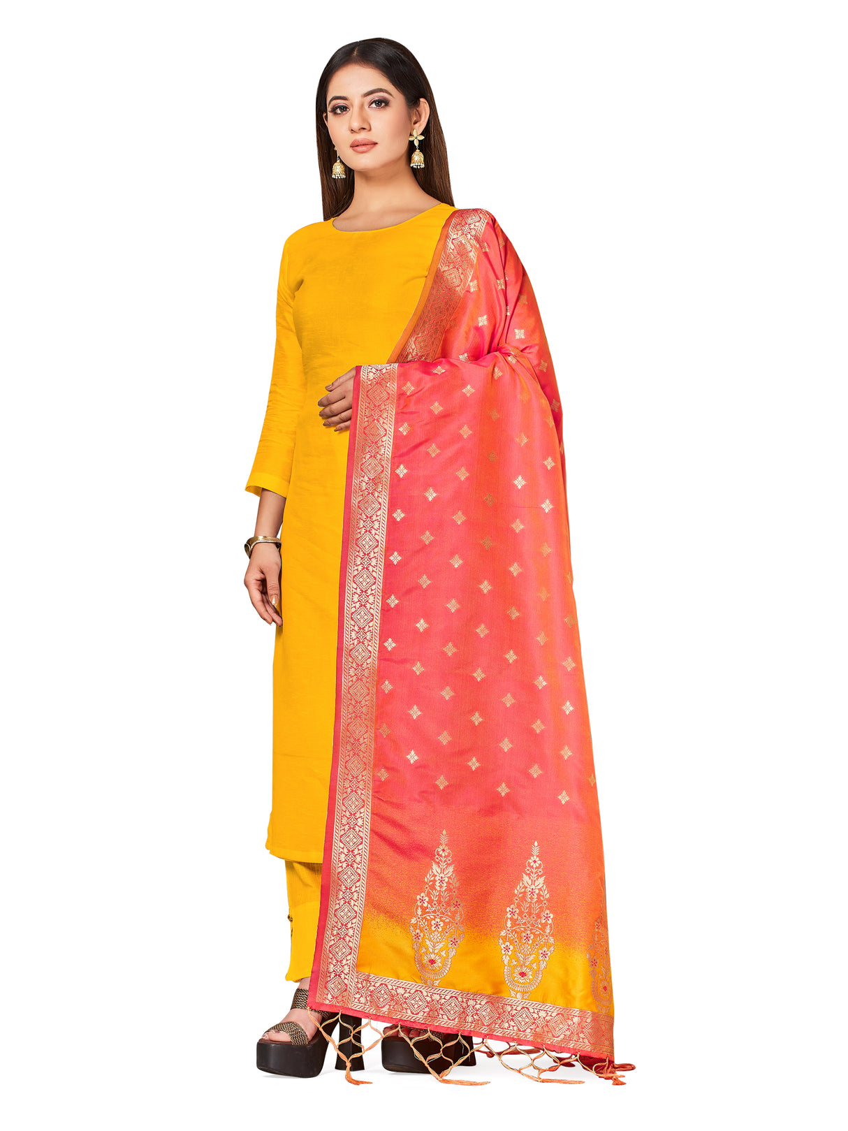 MIMOSA Women's Banarasi Art Silk dupatta Color Pink