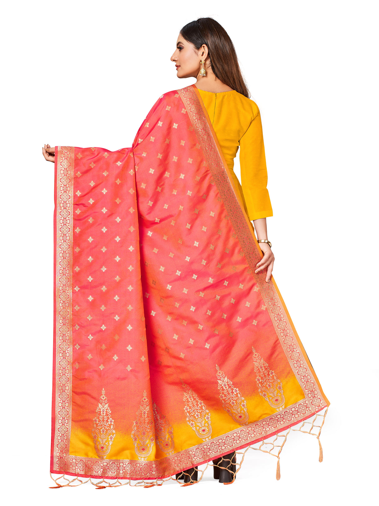 MIMOSA Women's Banarasi Art Silk dupatta Color Pink