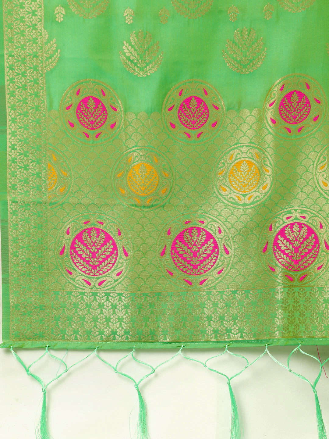 MIMOSA Lime Green & Gold-Toned Woven Design Dupatta