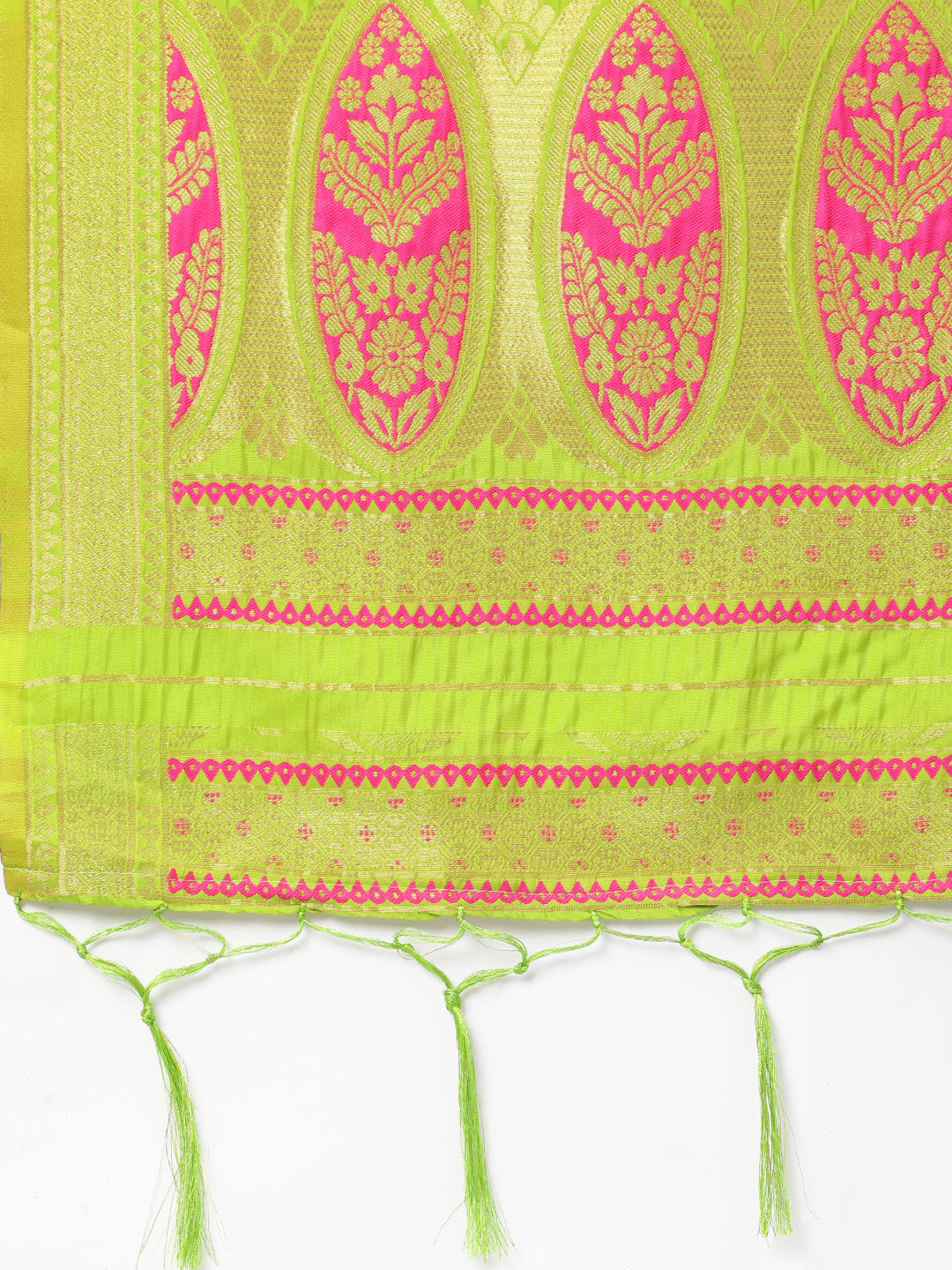 MIMOSA Lime Green & Gold-Toned Woven Design Dupatta
