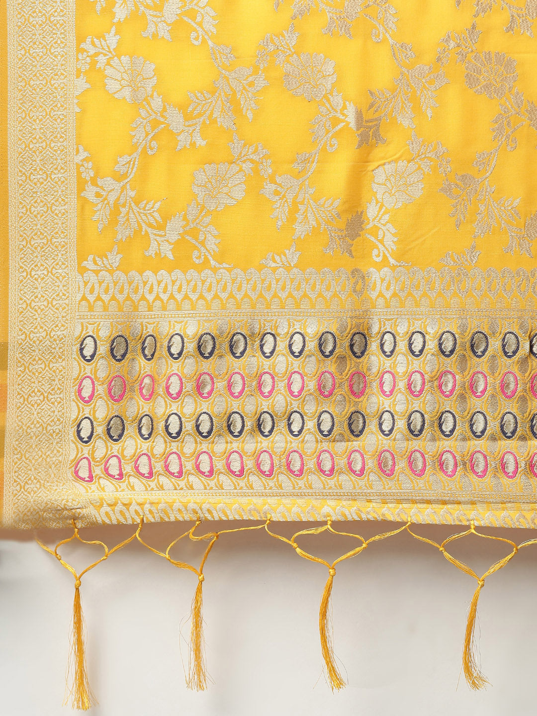 MIMOSA Yellow & Gold-Toned Woven Design Dupatta