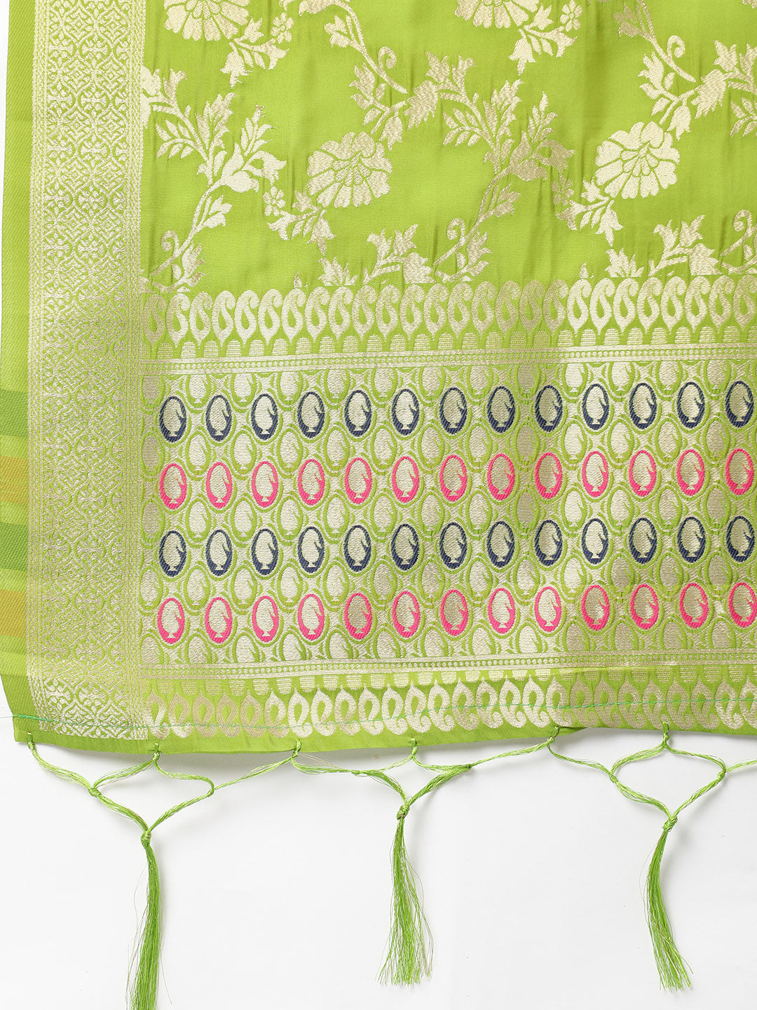 MIMOSA Lime Green & Gold-Toned Woven Design Dupatta