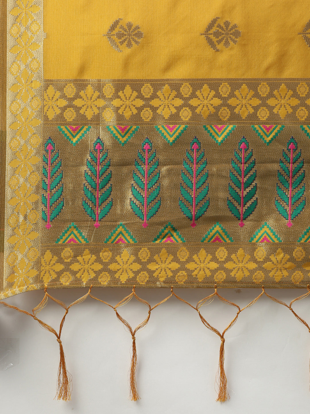 MIMOSA Yellow & Gold-Toned Woven Design Art Silk Dupatta