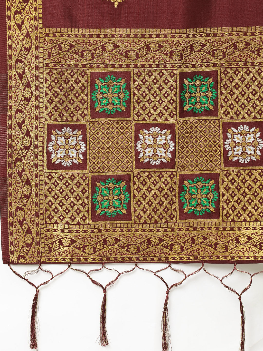 Mimosa Maroon & Gold-Toned Woven Design Dupatta