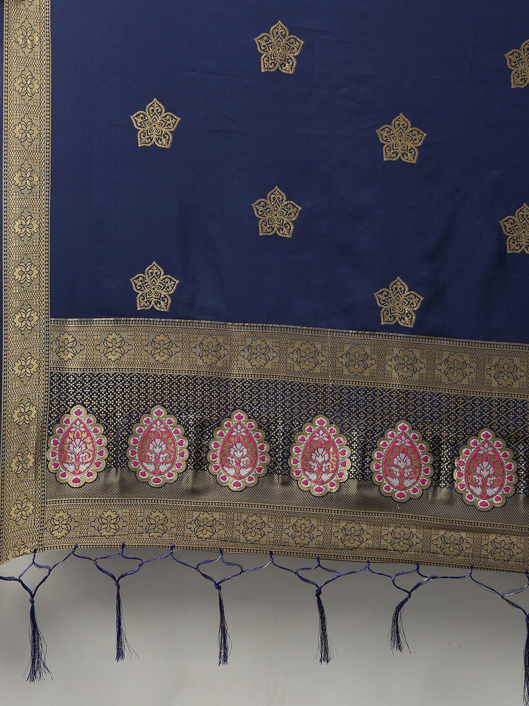 MIMOSA Navy Blue & Gold-Coloured Woven Design Dupatta