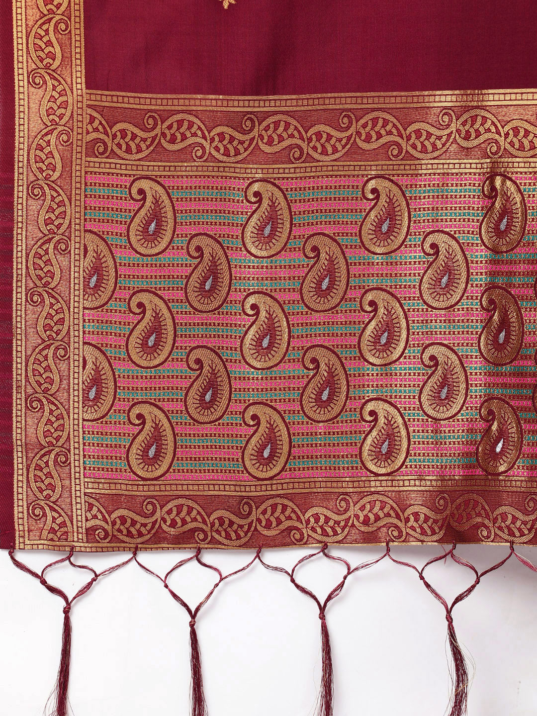 MIMOSA Maroon & Gold-Toned Woven Design Dupatta