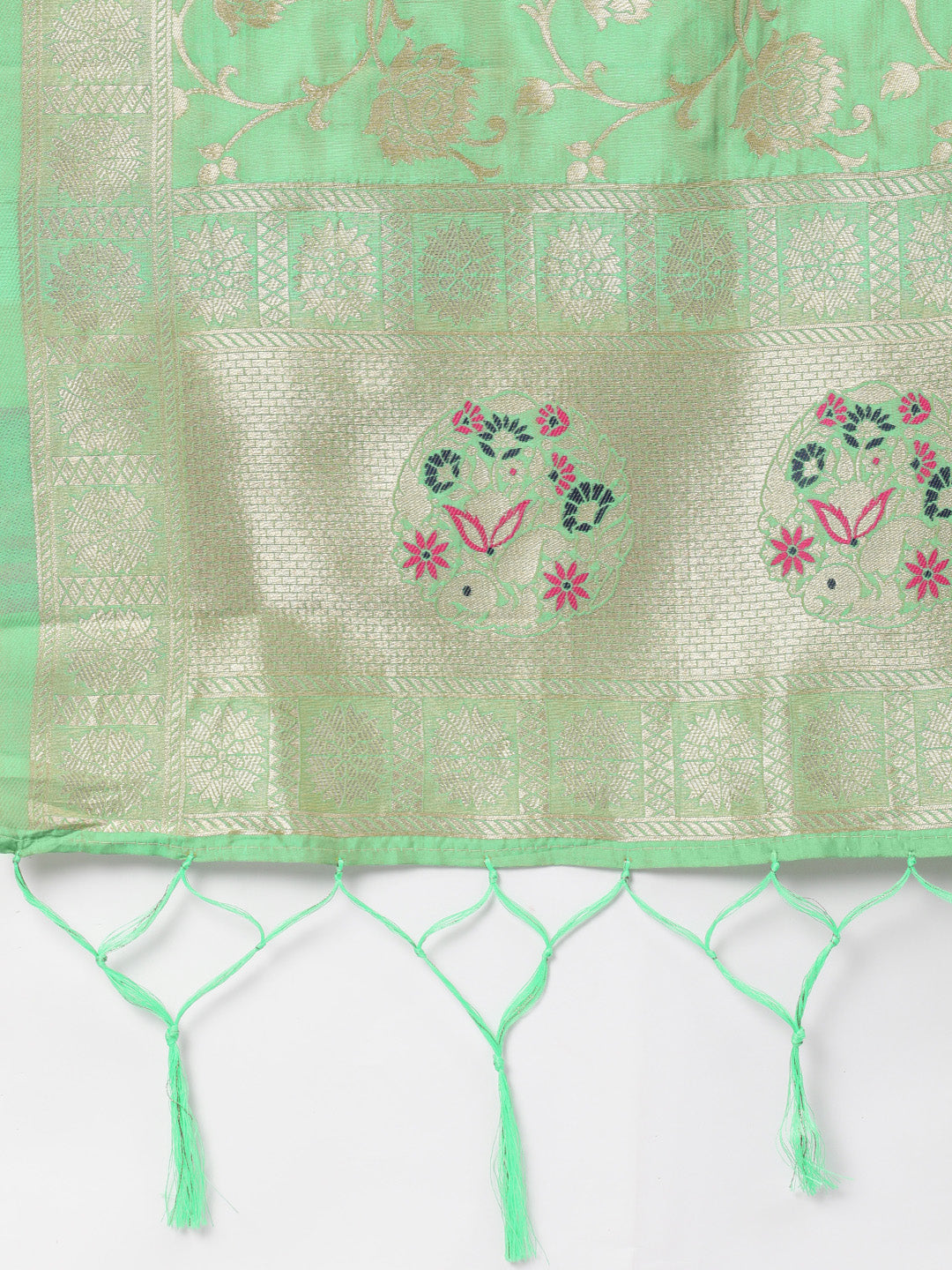 MIMOSA Green & Gold-Toned Woven Design Dupatta