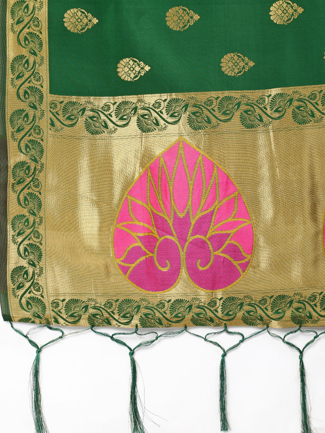 MIMOSA Green & Gold-Toned Woven Design Dupatta