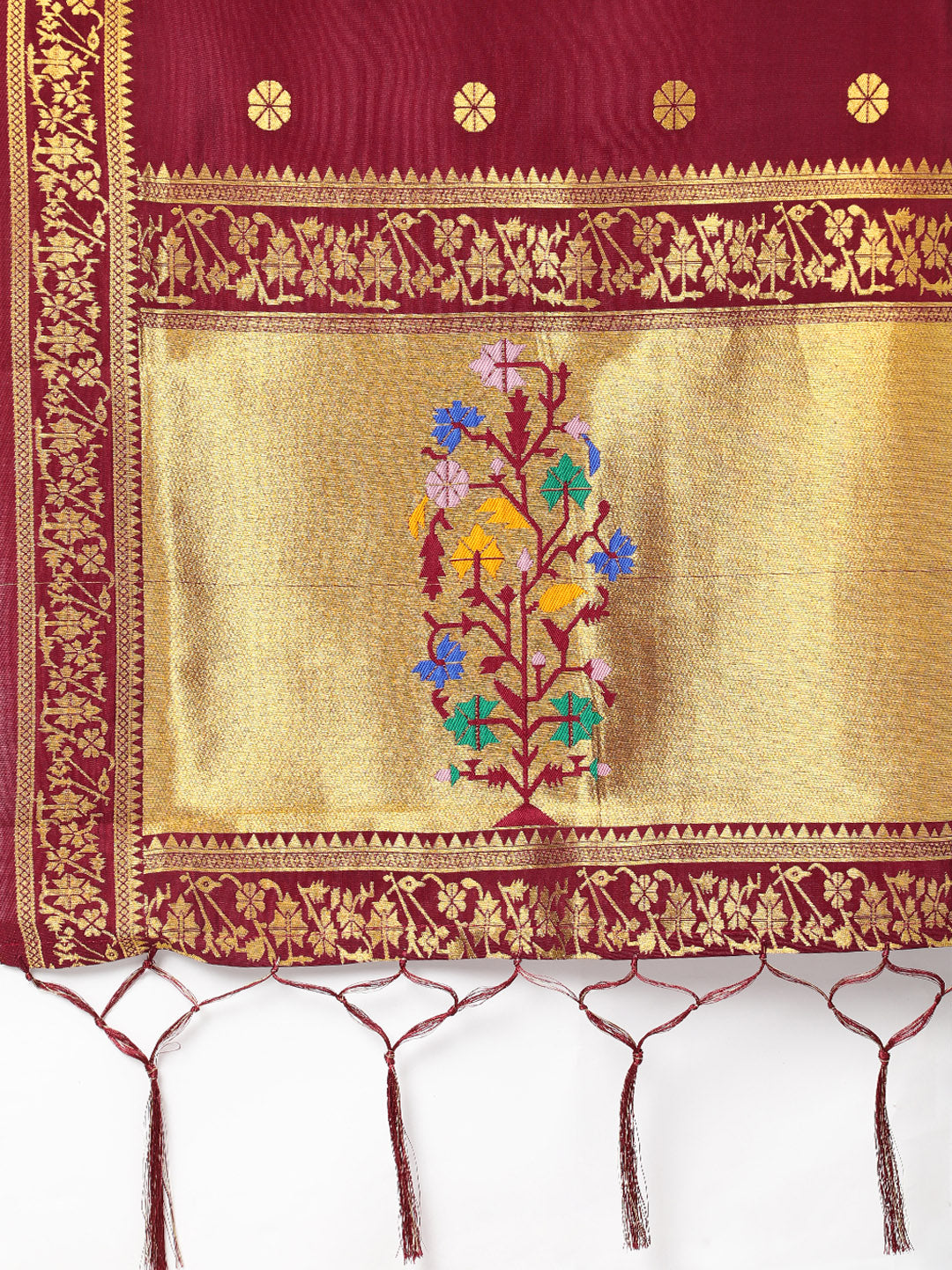 MIMOSA Maroon & Gold-Toned Woven Design Dupatta