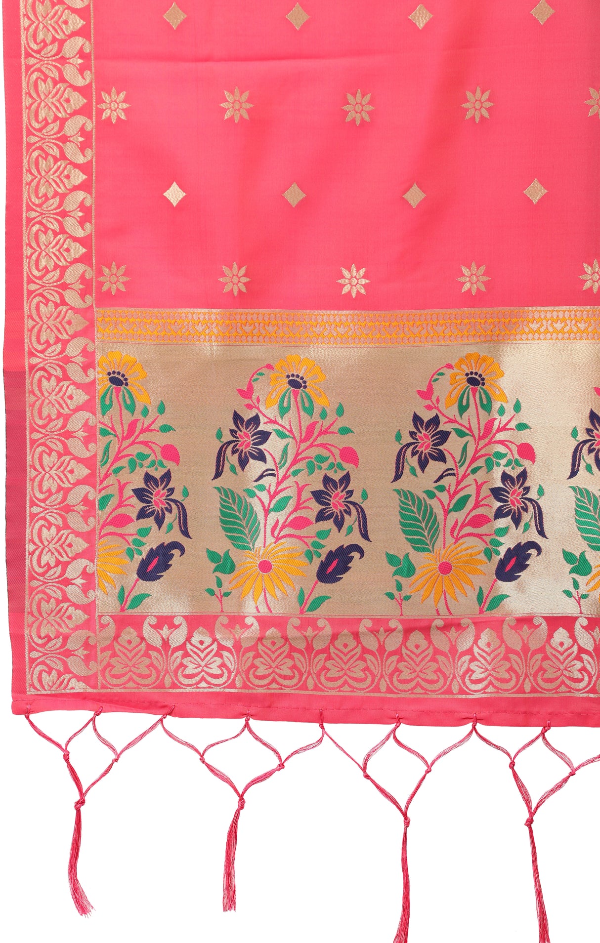MIMOSA Coral Pink & Gold-Toned Woven Design Dupatta