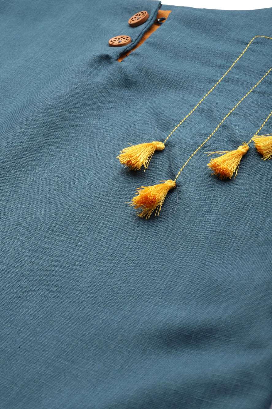 MIMOSA Cotton Navy Blue Colour Solid Straight Casual Kurta For Women