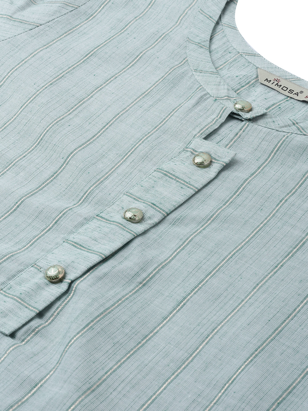 MIMOSA Cotton Green Colour Striped Straight Casual Kurta For Women