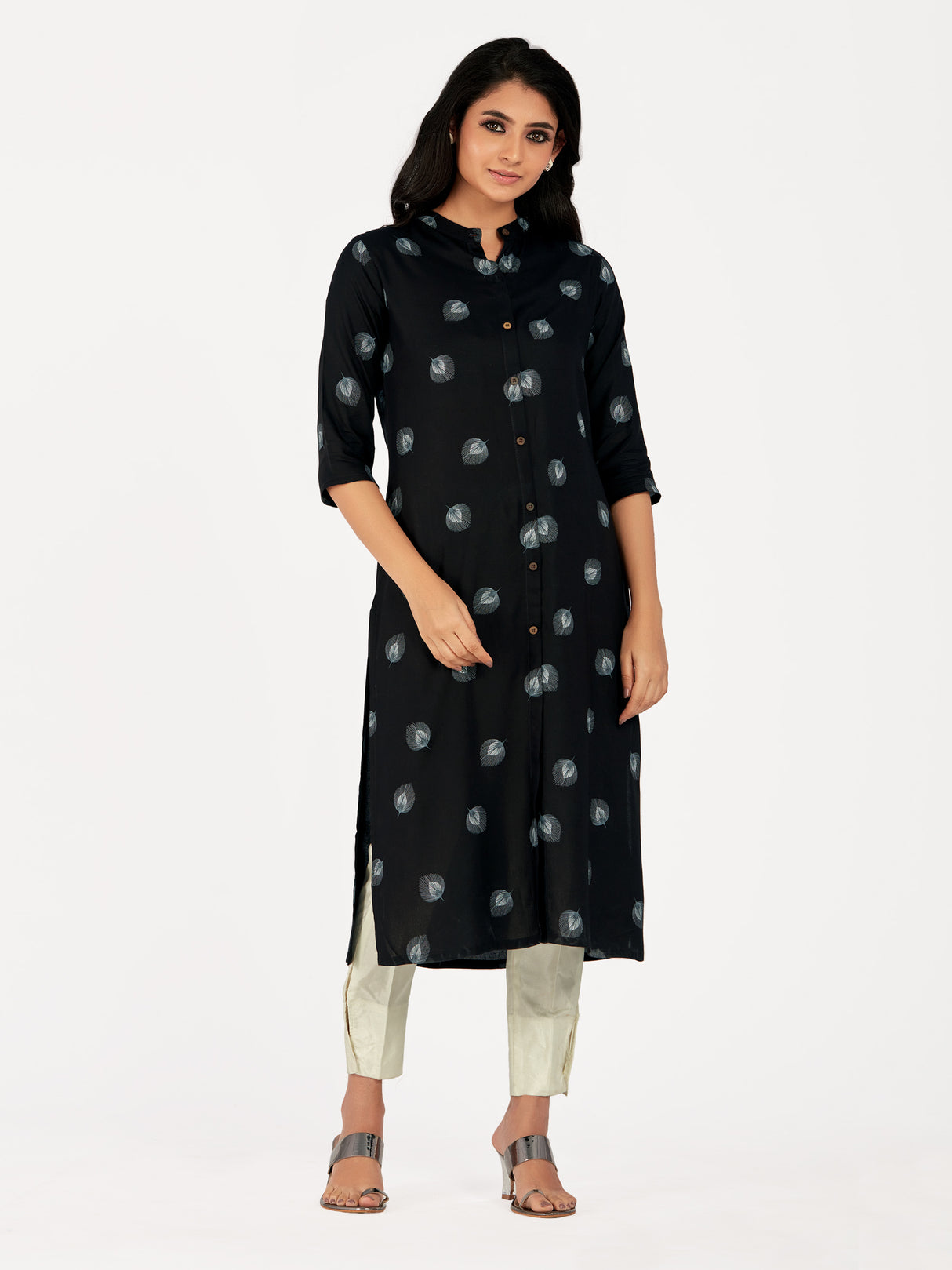 Mimosa Women Black Color Printed Straight Kurta