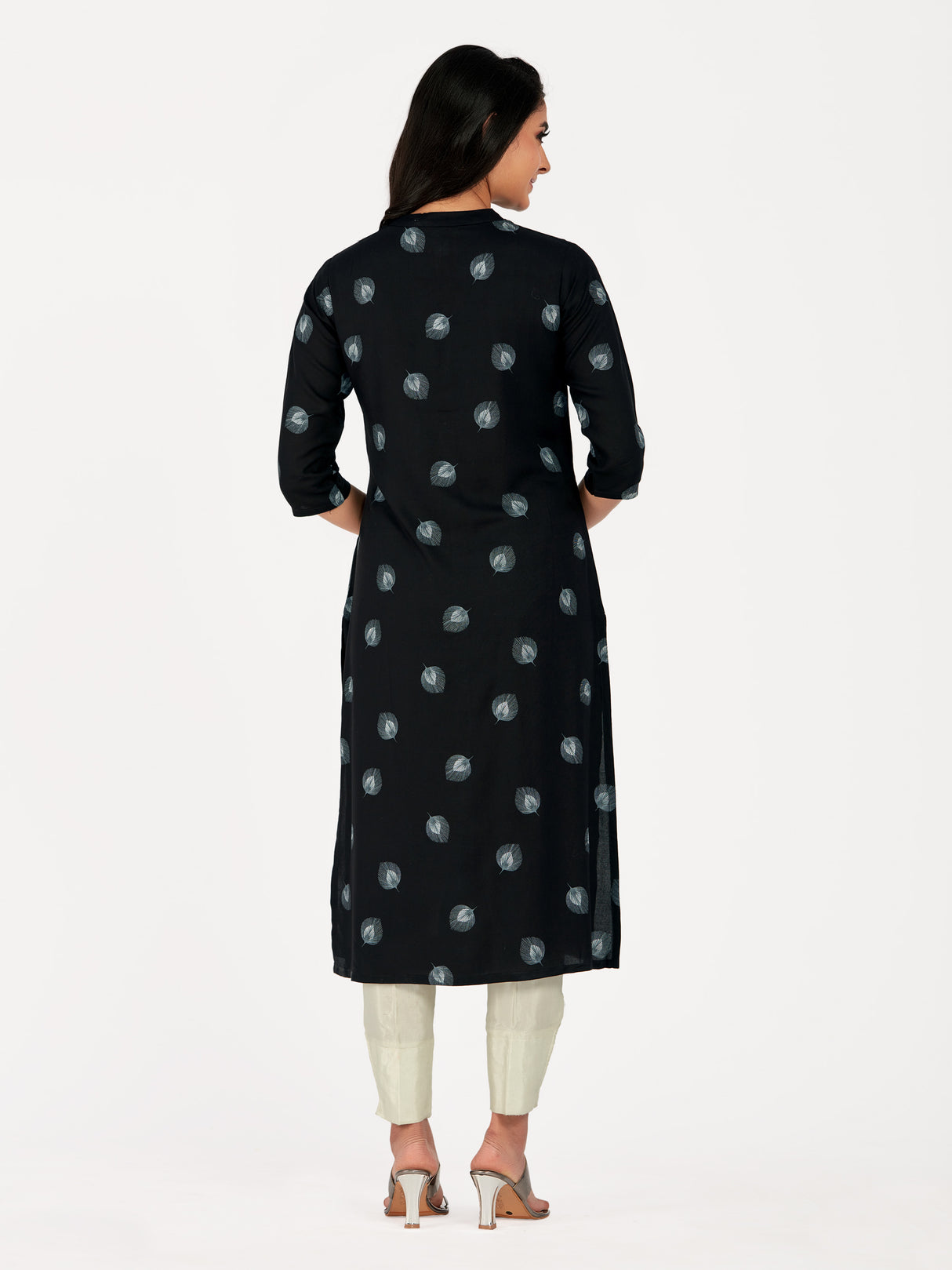 Mimosa Women Black Color Printed Straight Kurta
