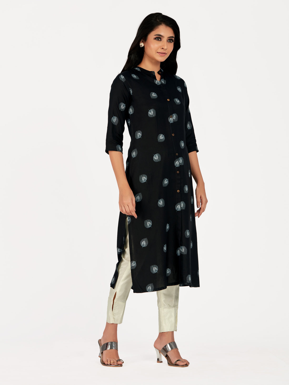 Mimosa Women Black Color Printed Straight Kurta