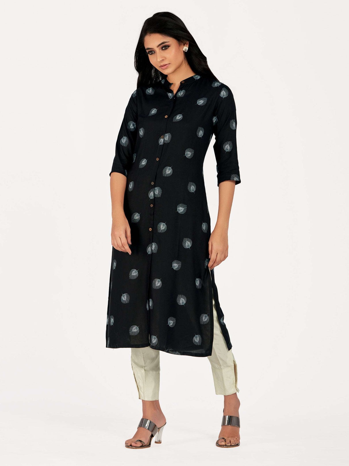 Mimosa Women Black Color Printed Straight Kurta