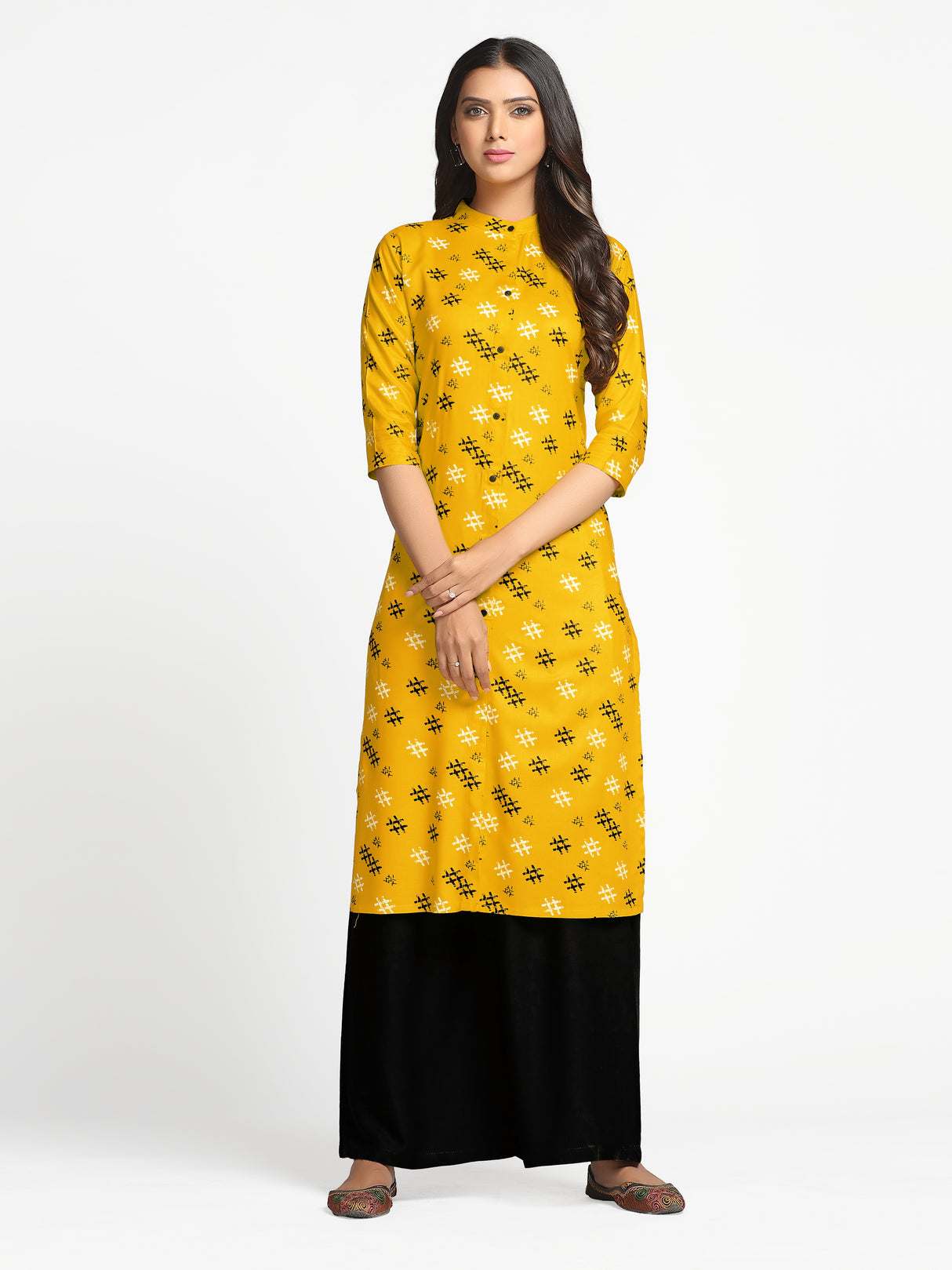 Mimosa Mustard Yellow Color Printed Straight Kurta