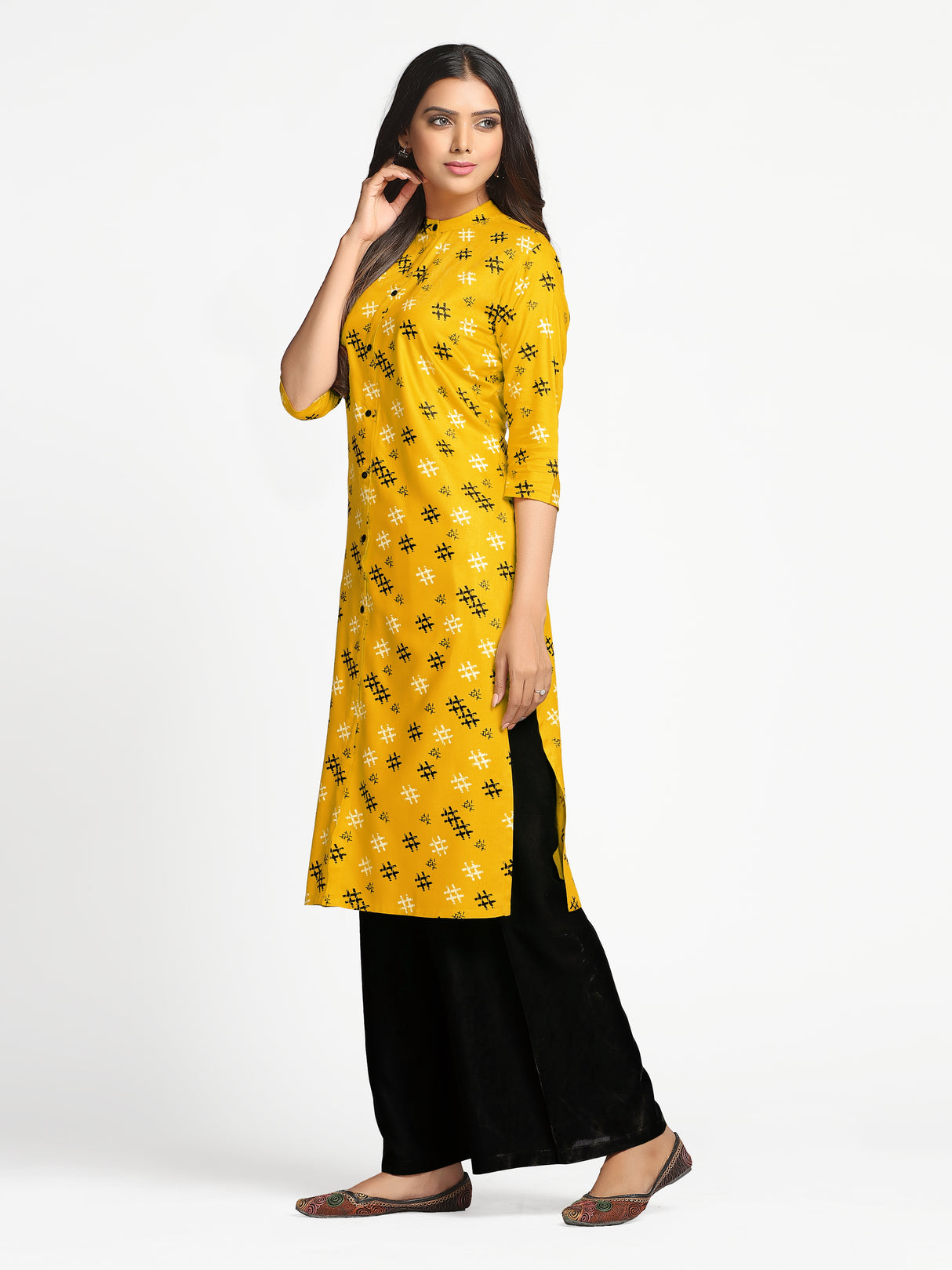 Mimosa Mustard Yellow Color Printed Straight Kurta