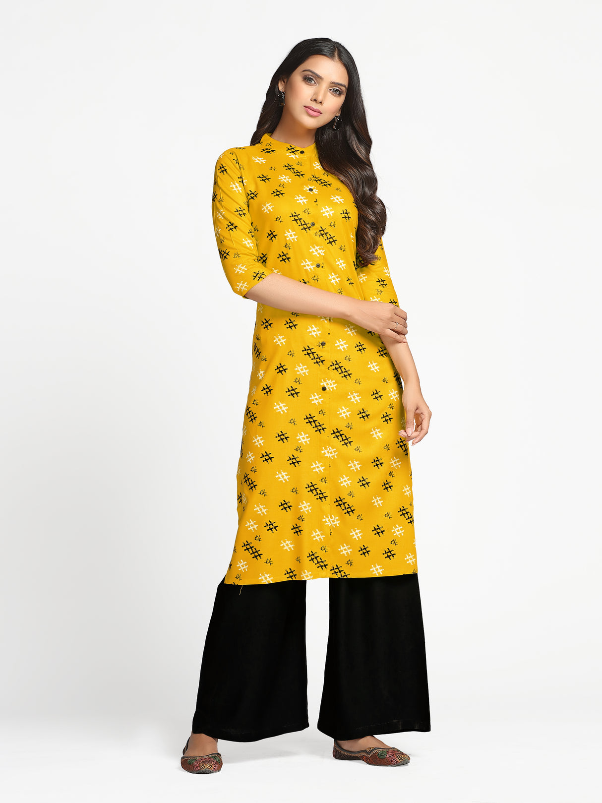 Mimosa Mustard Yellow Color Printed Straight Kurta