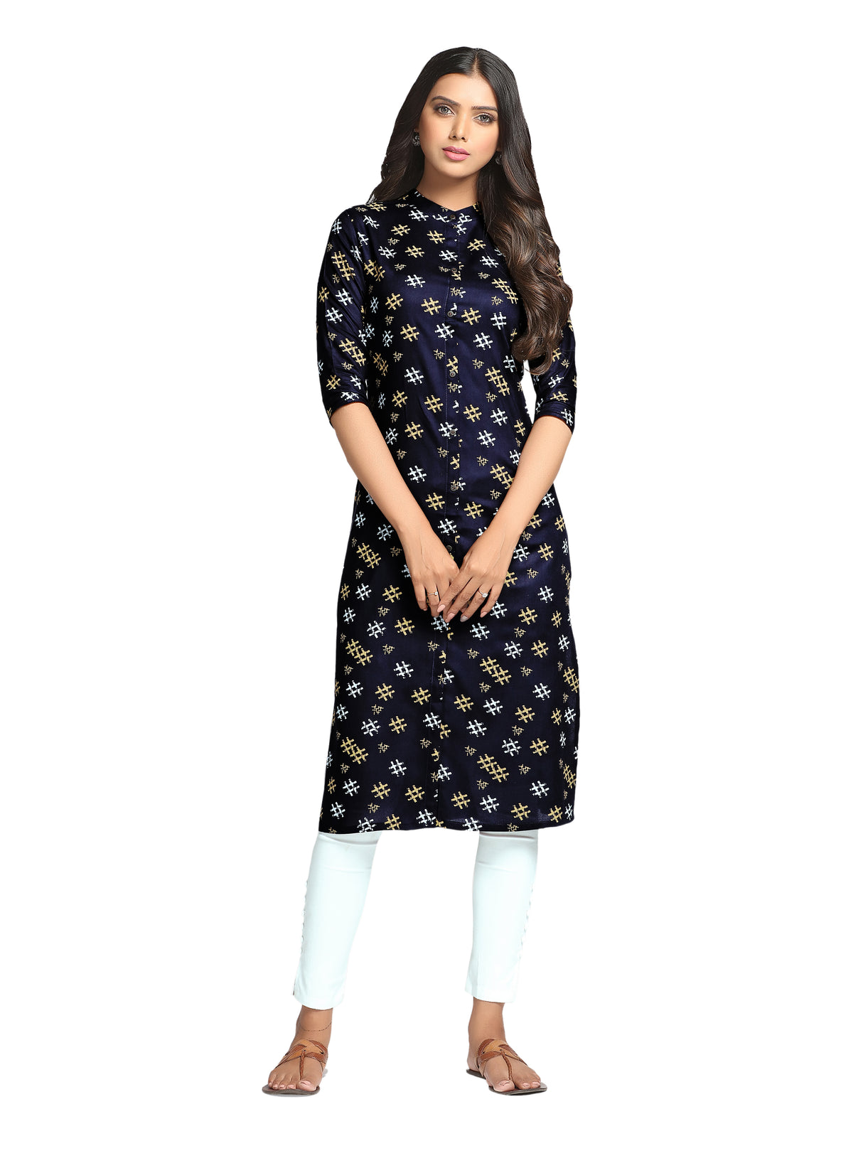 Mimosa Navy Blue Color Printed Straight Kurta