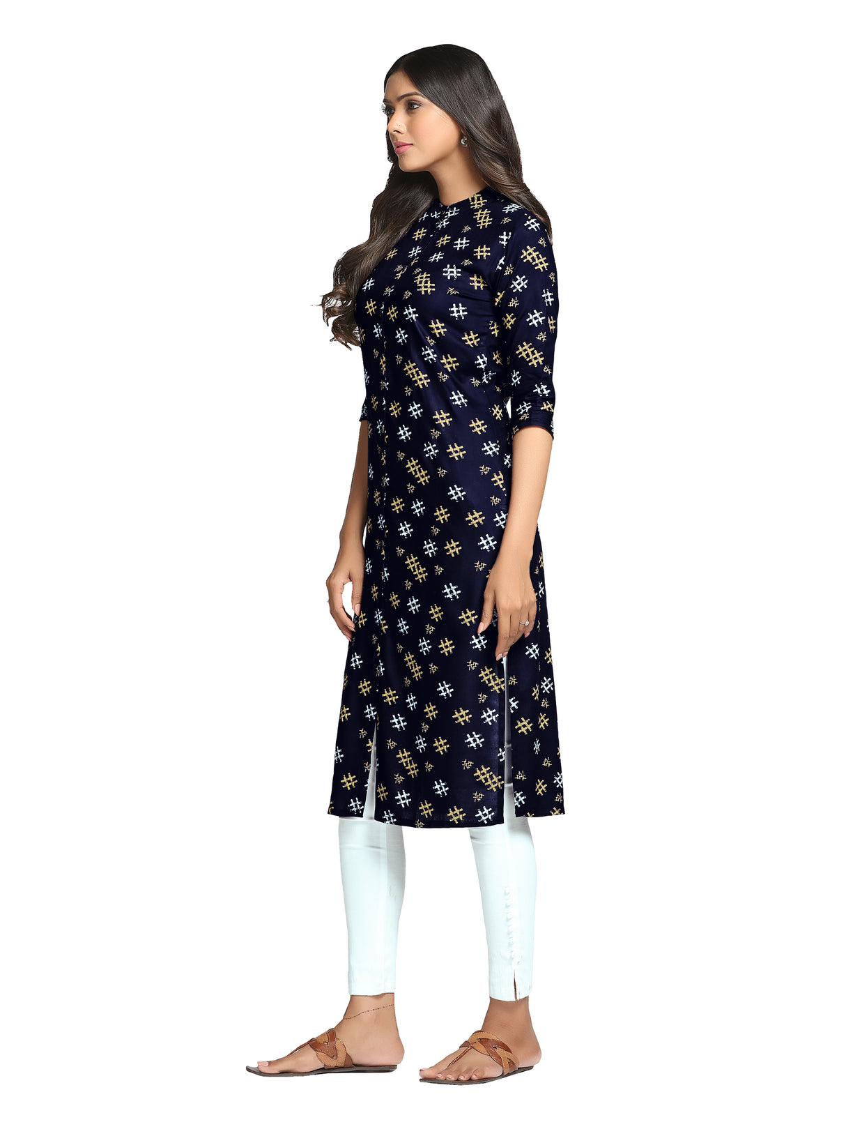 Mimosa Navy Blue Color Printed Straight Kurta