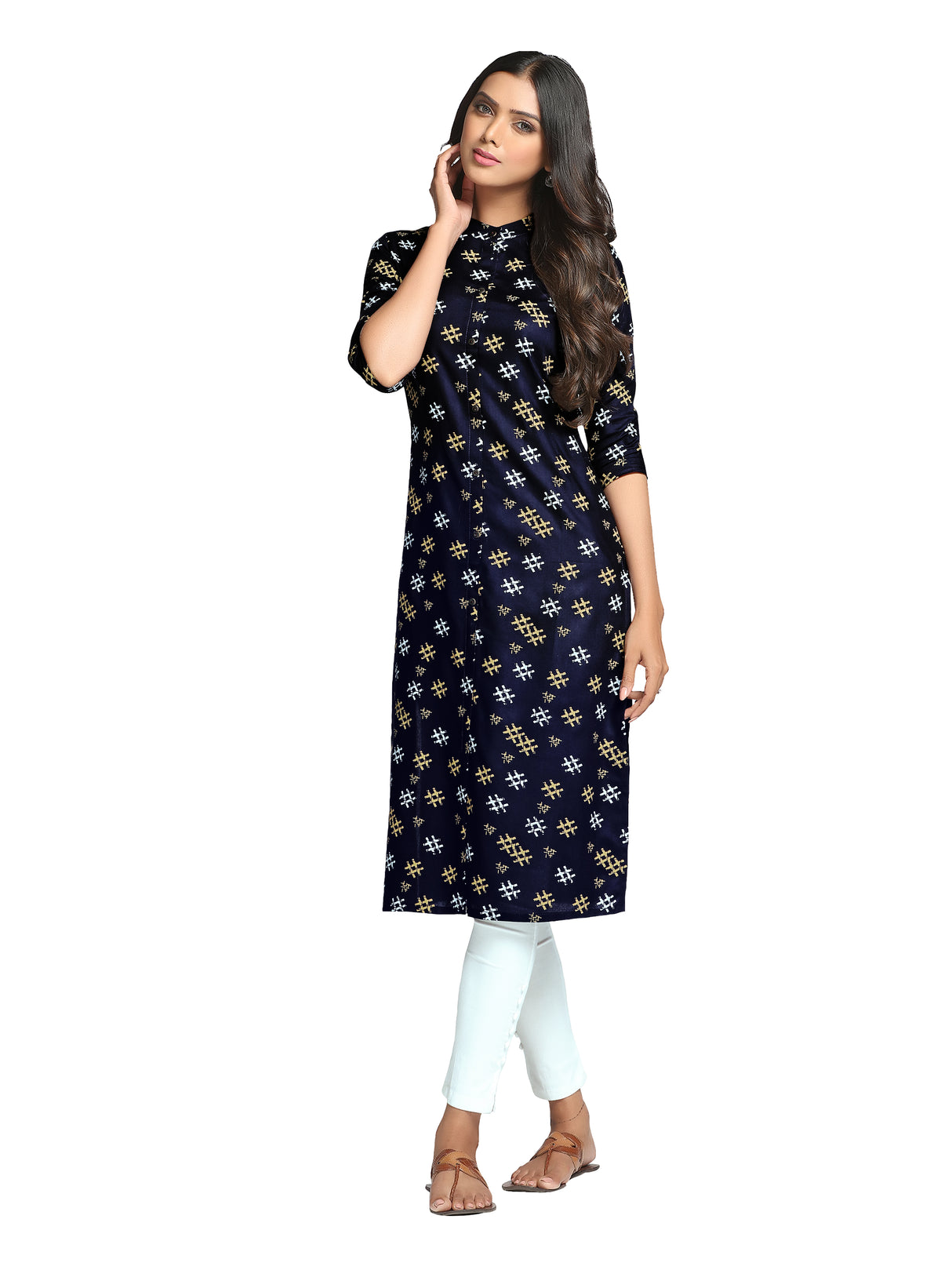 Mimosa Navy Blue Color Printed Straight Kurta