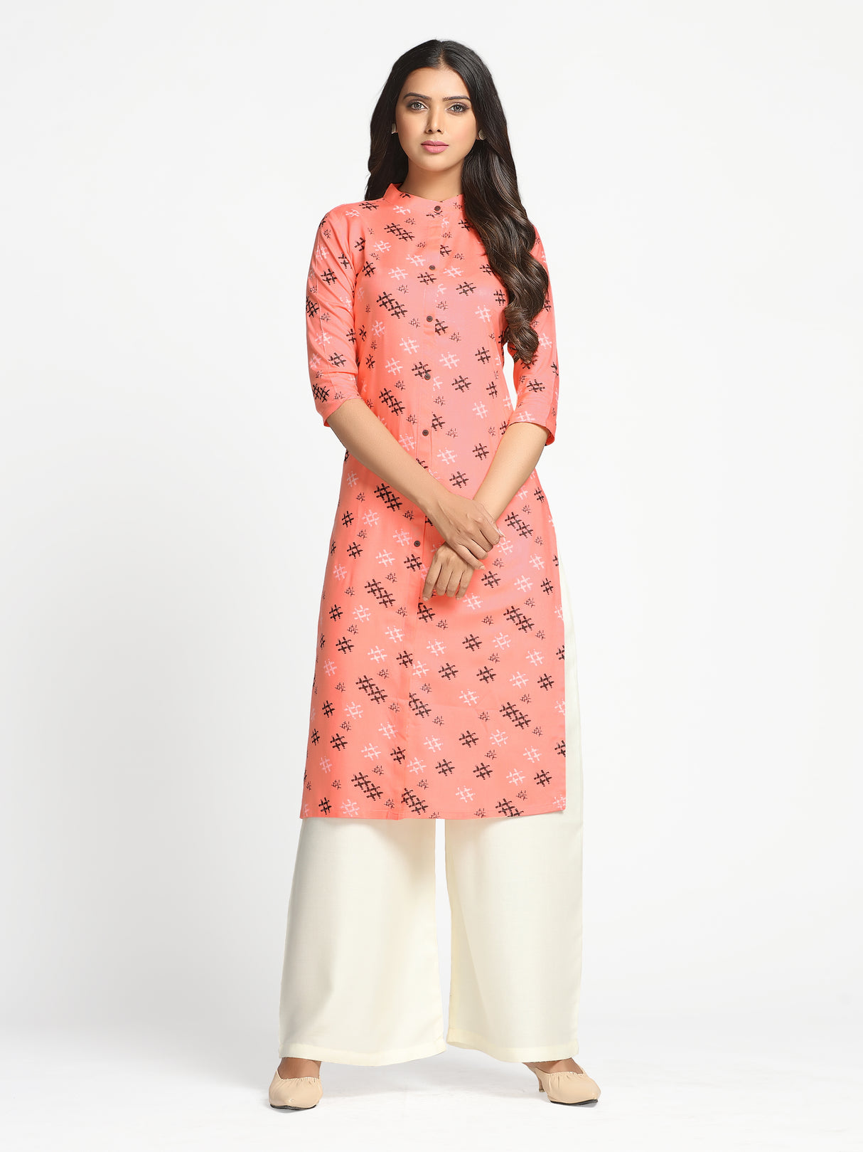 Mimosa Peach Orange Color Printed Straight Kurta