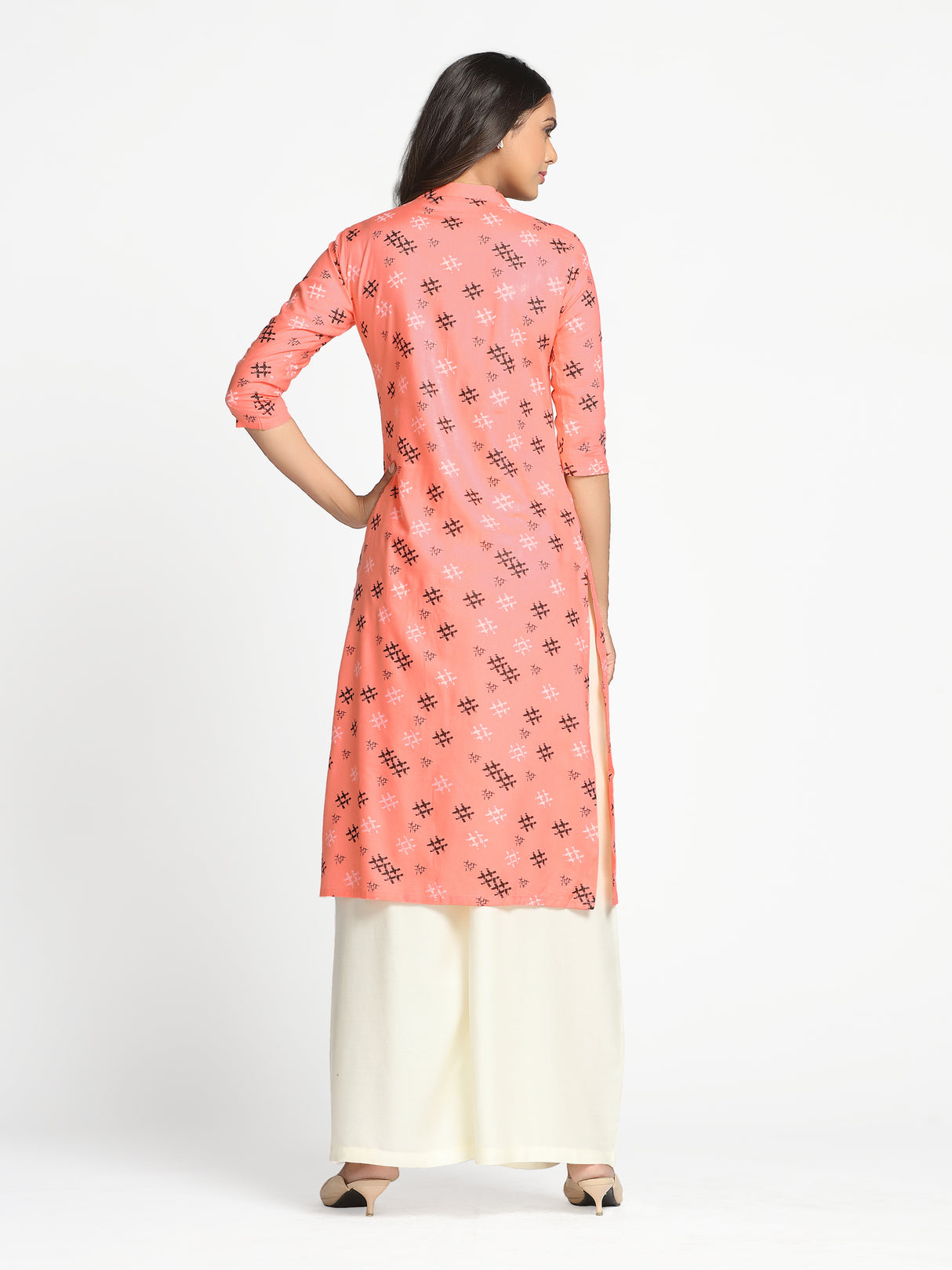 Mimosa Peach Orange Color Printed Straight Kurta