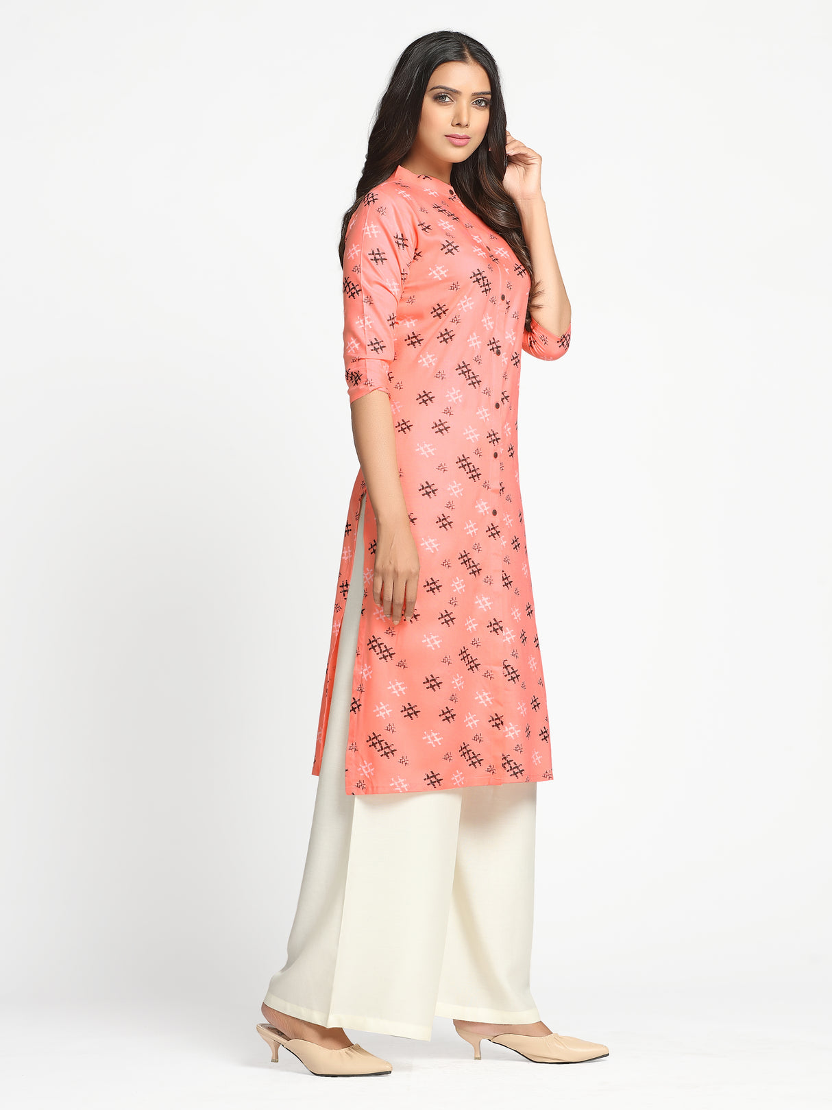 Mimosa Peach Orange Color Printed Straight Kurta