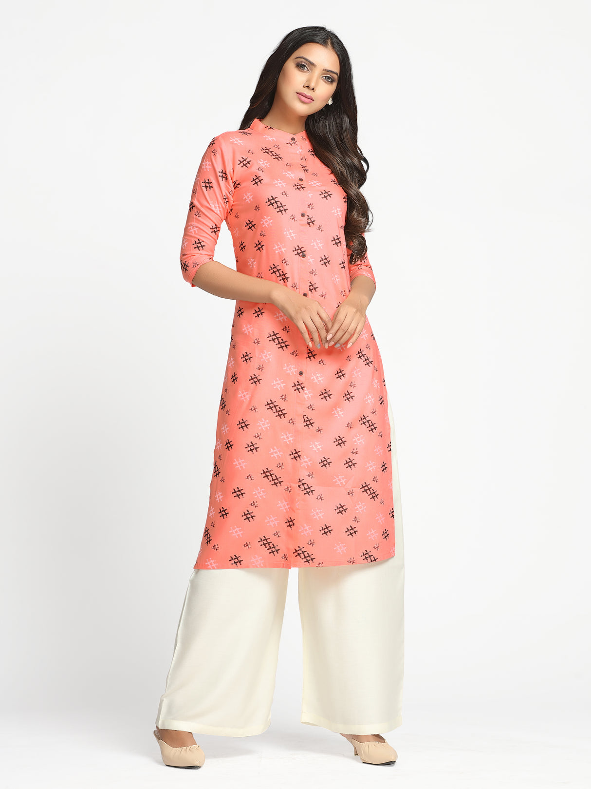 Mimosa Peach Orange Color Printed Straight Kurta