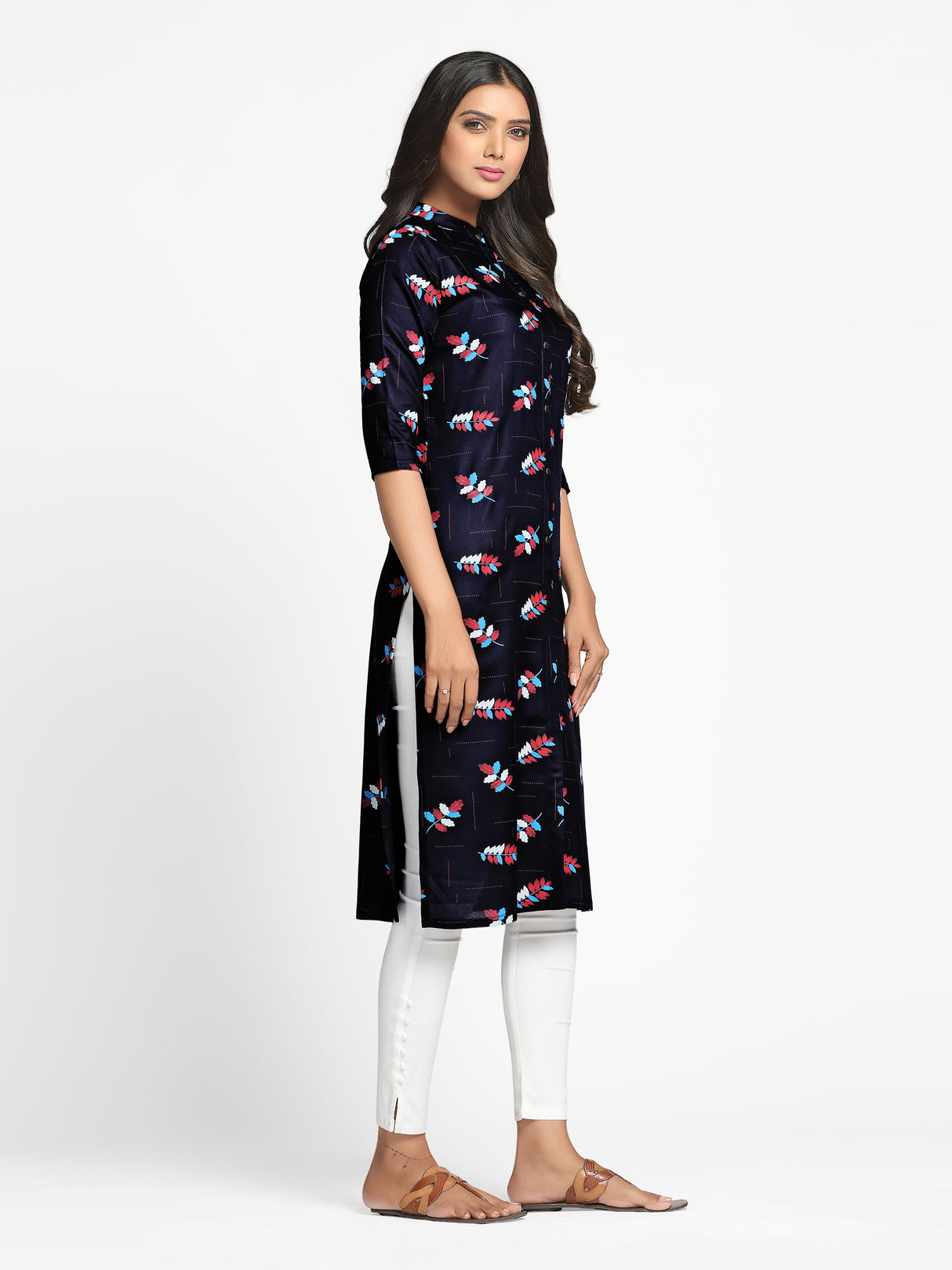 Mimosa Navy Blue Color Printed Straight Kurta