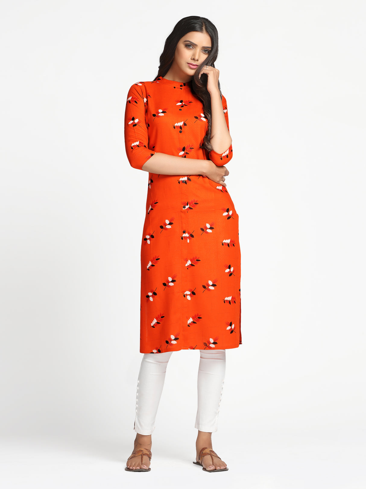 Mimosa Orange Color Printed Straight Kurta