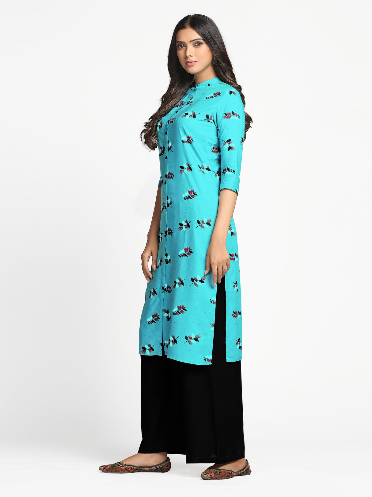 Mimosa Turquoise Blue Color Printed Straight Kurta